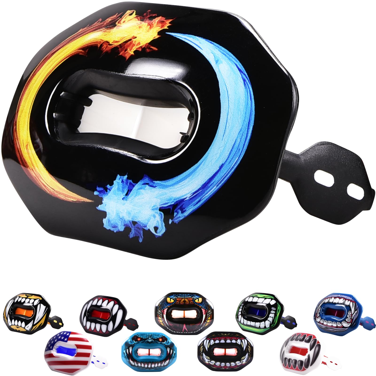 Oral Mart Football Mouth Guard (Ice & Fire) - Lip Guard Mouthpiece - Football Mouthguard Pacifier Protector With Detachable Stra