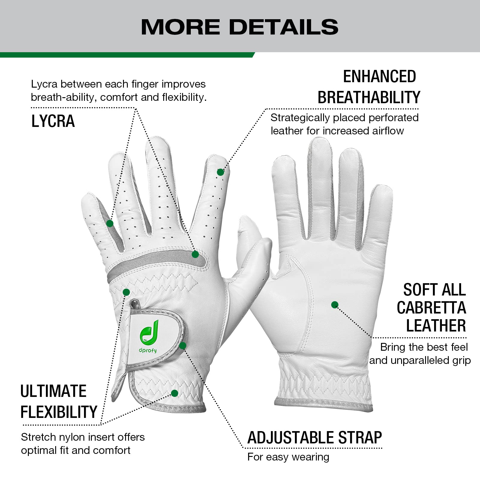 Dprofy Mens Golf Glove Pro Cabretta Leather Golf Gloves Golf Accessories, Pack Of 2 (Large)