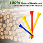 Thiodoon Golf Tees 250 Pcs Professional Natural Wood Golf Tees, 8 Bright Colors Mixed Size 3-1/4 Inch, 2-3/4 Inch And 2-1/8 Inch