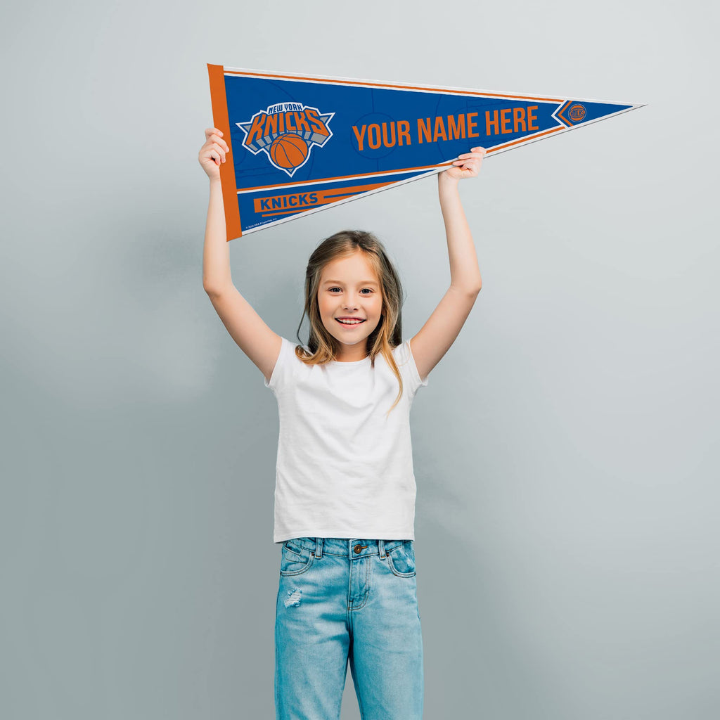 Rico Industries Nba Basketball New York Knicks Personalized - Custom 12'' X 30'' Soft Felt Pennant - Ez To Hang