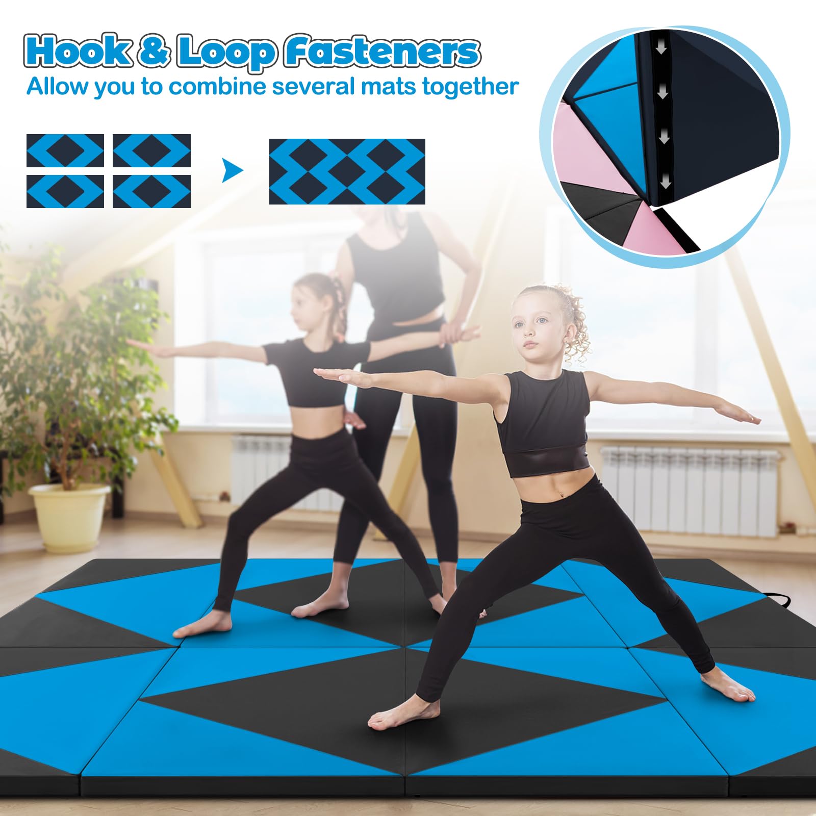 Giantex 4X8X2 Gymnastics Mat, Folding Anti-Tear Gymnastics Panel Mats W/Carrying Handles, Hook And Loop Fastener, Lightweight Tu