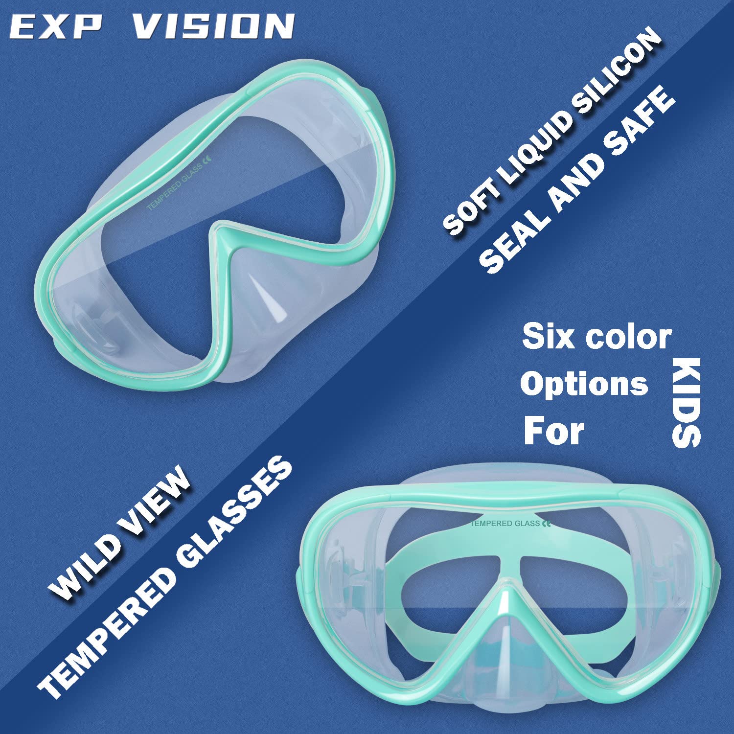 Kids Snorkel Swim Mask, Child Diving Mask Anti-Fog Swim Goggles With Nose Cover For Snorkeling Diving Swimming (Aqua)