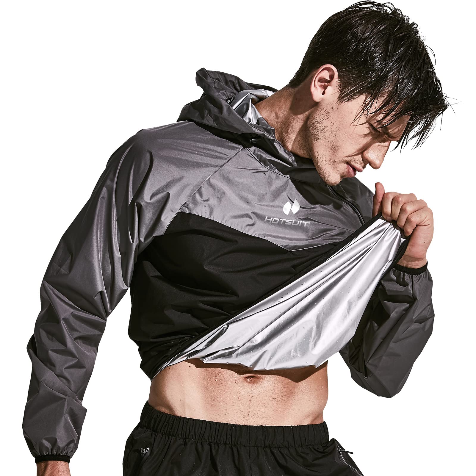 HOTSUIT Sauna Suit for Men Weight Loss Sweat Suits Sauna Jacket Pant Gym Workout, Gray, 3XL