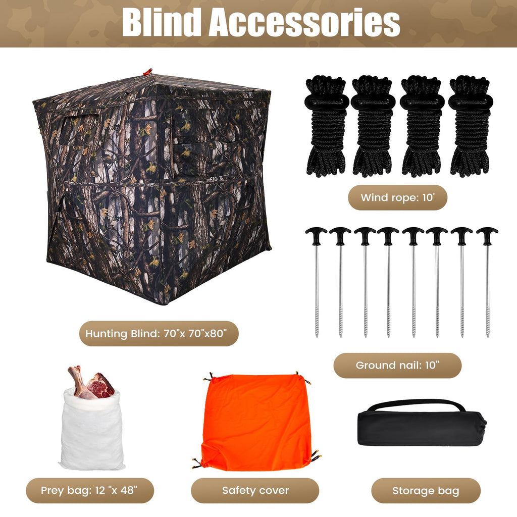 Hunting Blind 300D See Through Ground Blinds With Carrying Bag, 3-4 Person 270 Degree 2 Doors Pop Up Deer Blind Portable Camoufl