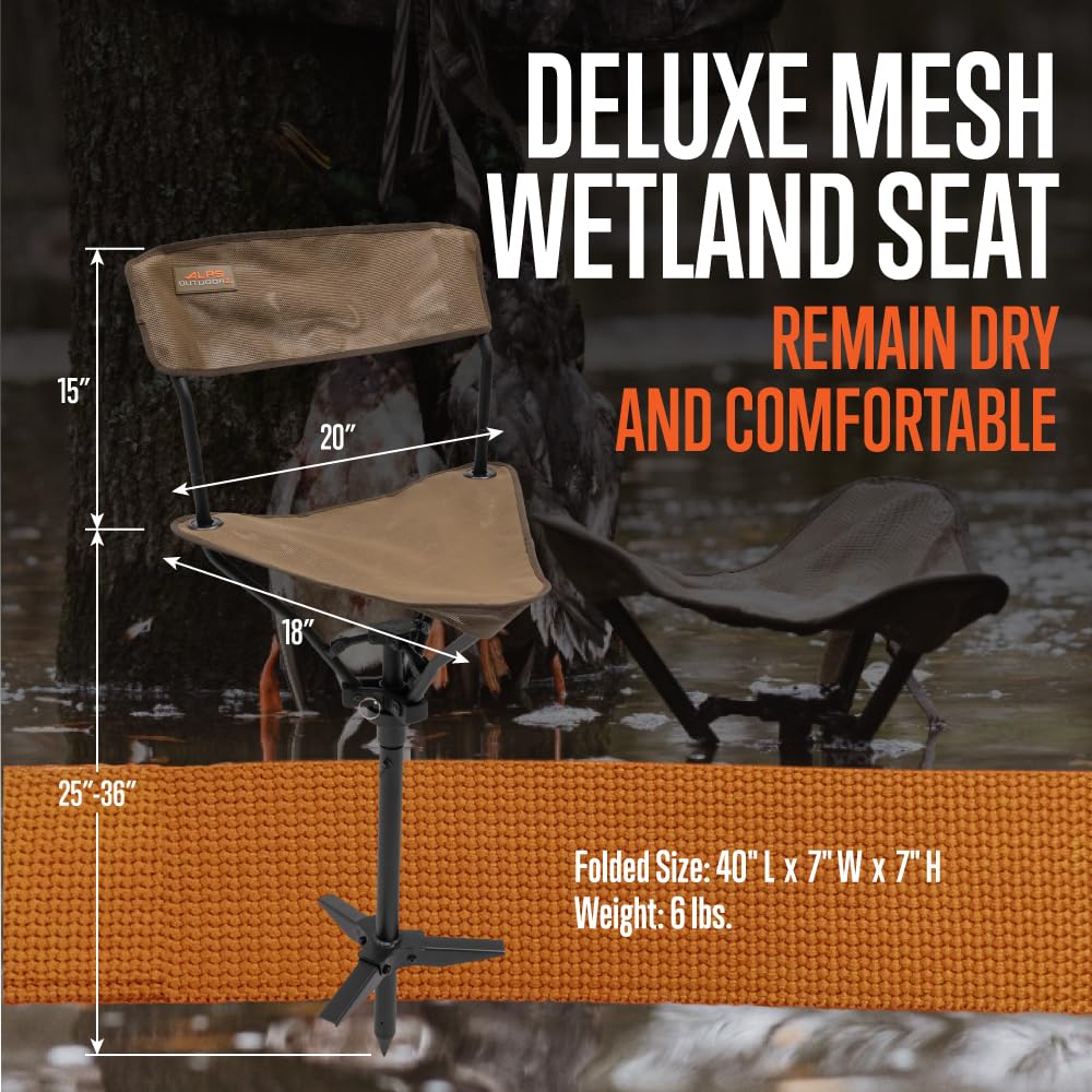 Alps Outdoorz Deluxe Mesh Wetland Seat - Lightweight Hunting Chair With 360 Swivel, Quick-Dry, Rust-Resistant Aluminum Frame, De