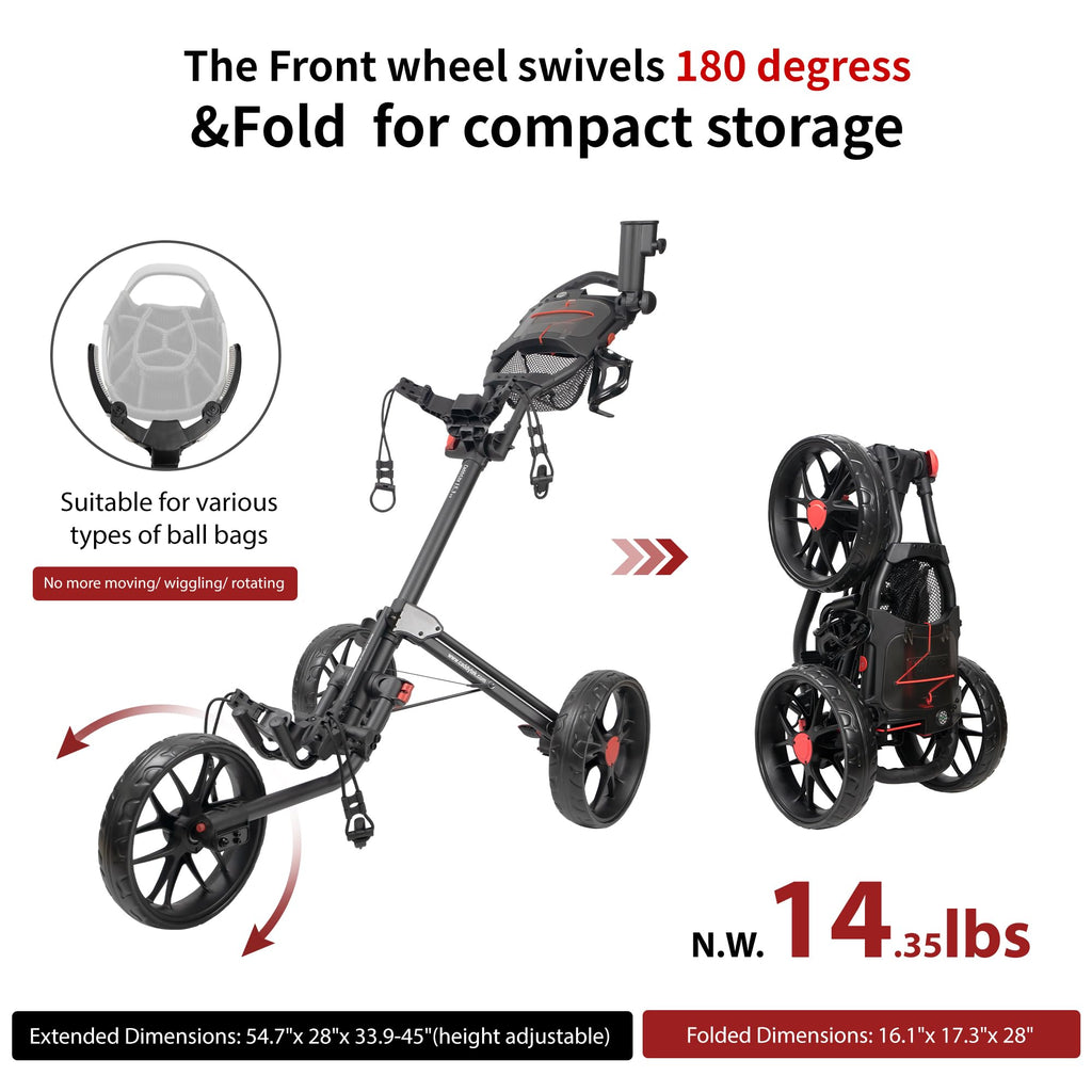 Caddytek 3 Wheel Golf Push Cart - Deluxe Quad-Fold Compact Push & Pull Folding Caddy Trolley - Caddylite 15.3 V2,Green
