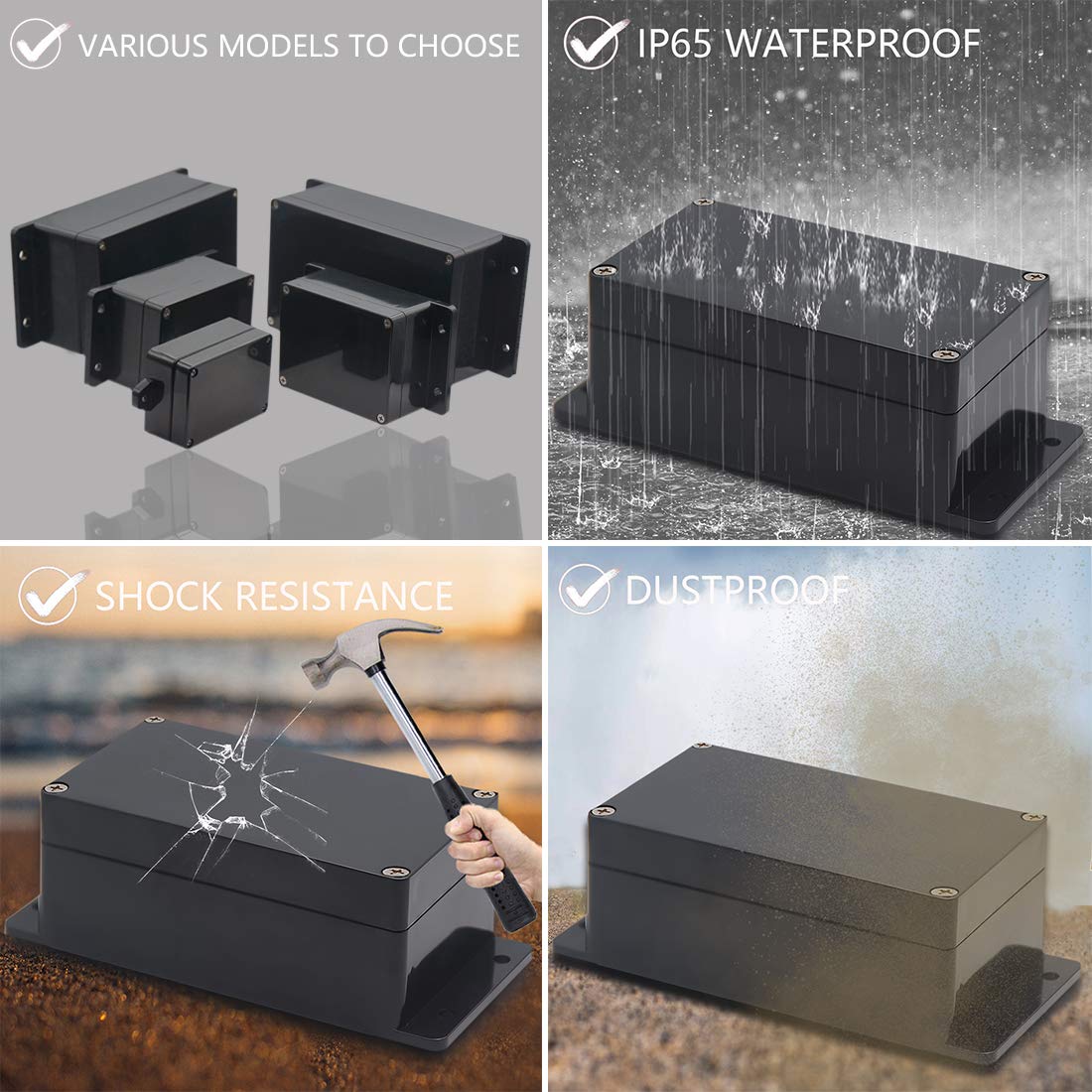 Junction Box, Zulkit Project Box Waterproof Dustproof Ip65 Abs Universal Electrical Boxes Enclosure With Fixed Ear Black 630 X 4