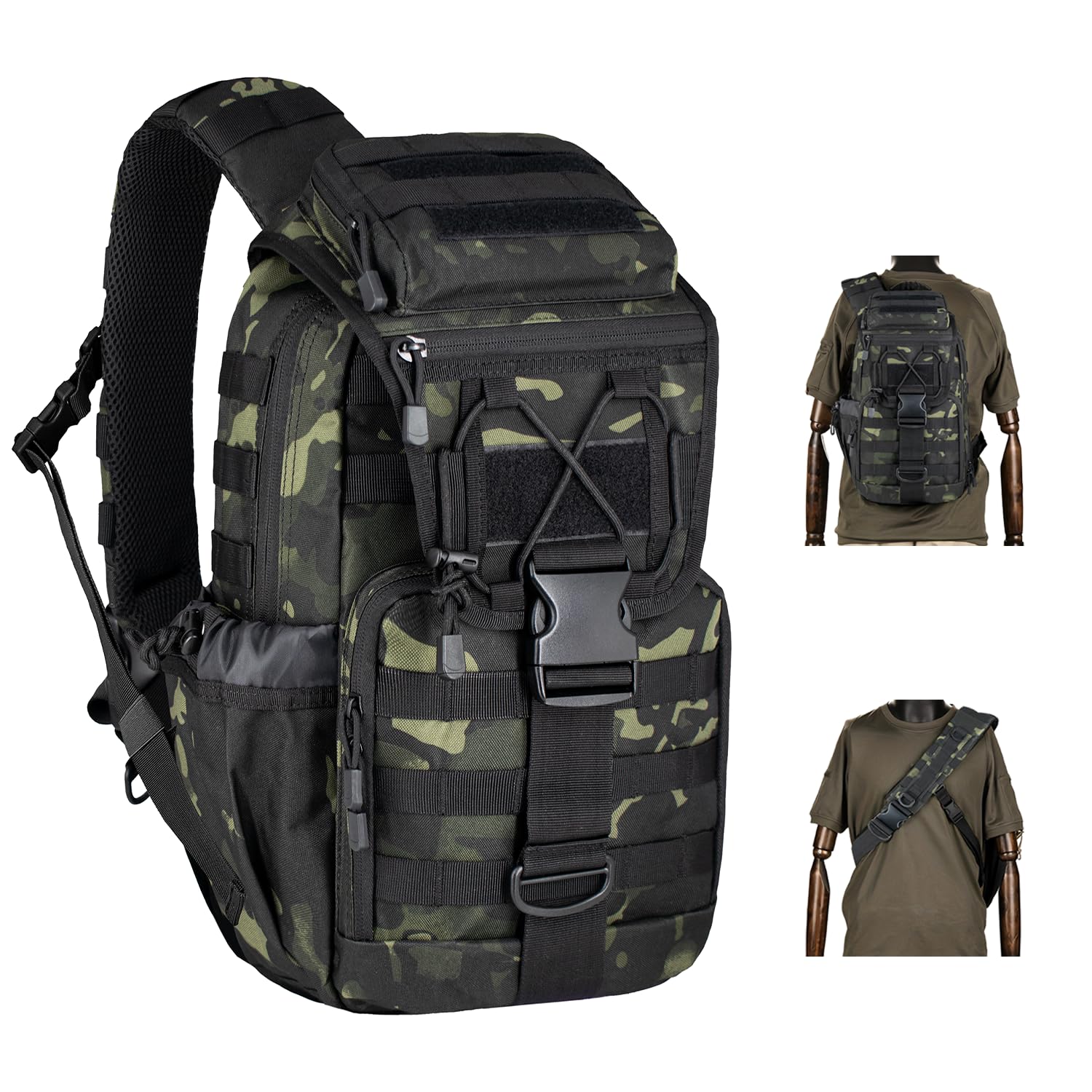 MANETTA Tactical Sling Bag for Men, Large Tactical Shoulder Bag with Bottle Holder, Cross Body Bag Chest EDC Bag For Camping Hik