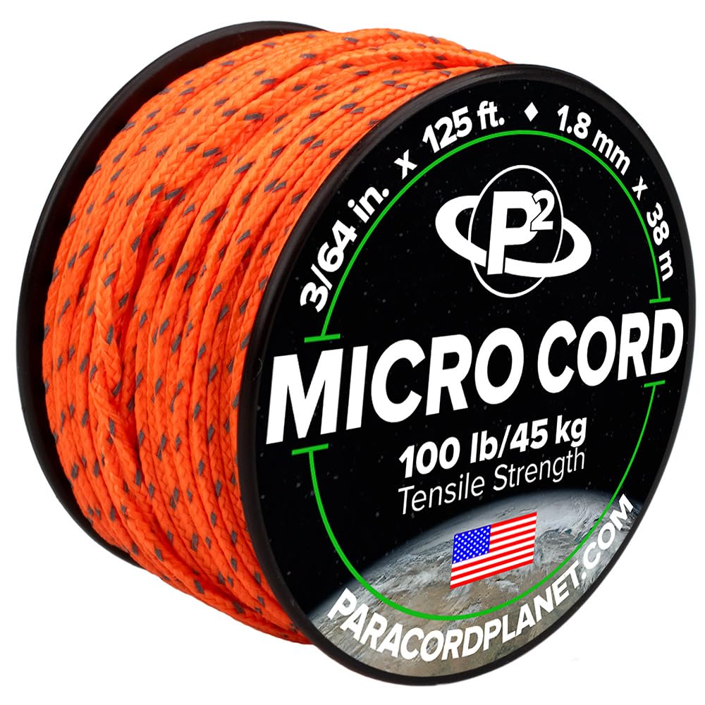 Paracord Planet Micro Paracord - Thin Braided Cord For Crafting, Fishing, And Diy Projects In 125 Ft Spools - Reflective Neon Or