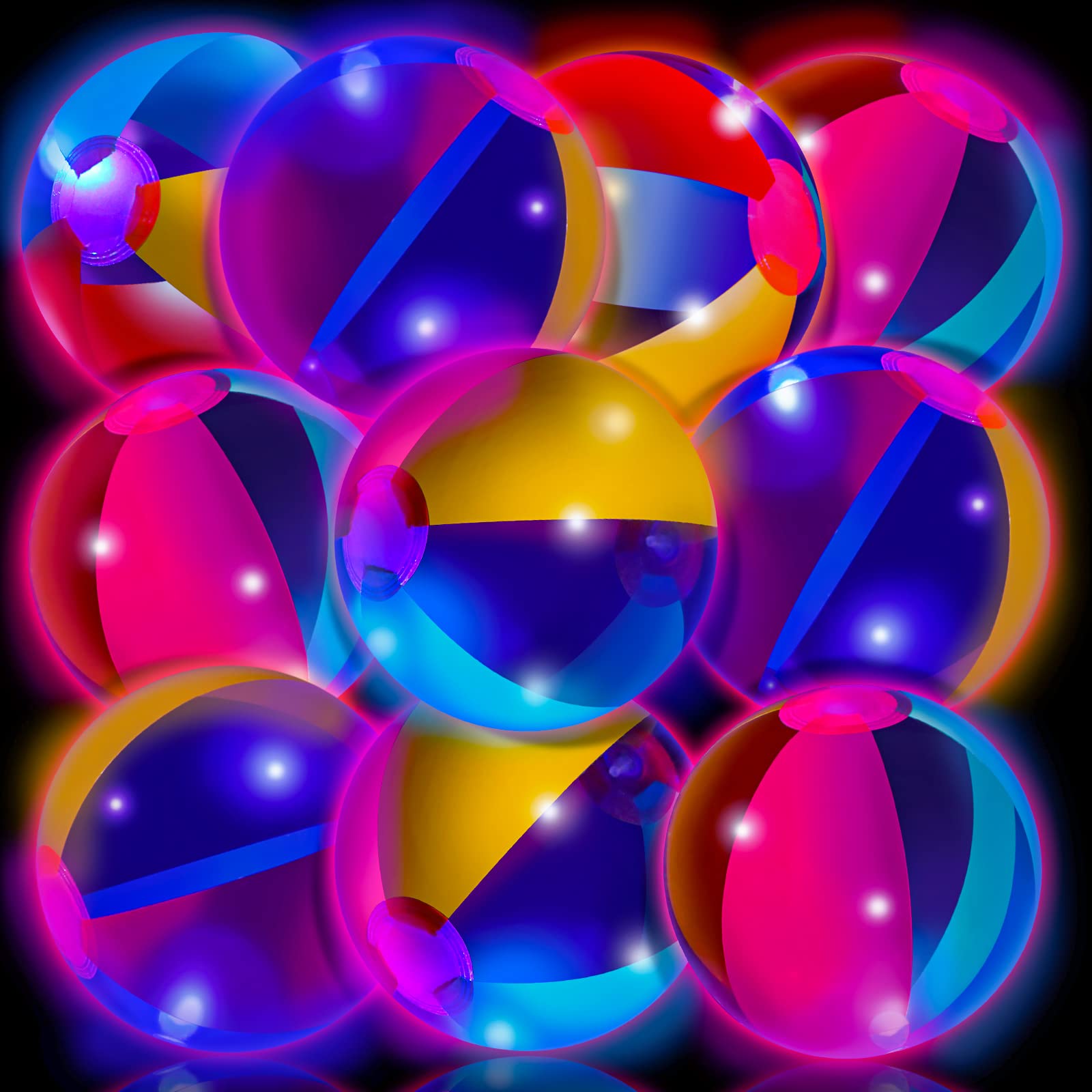 Zhanmai 10 Pcs Glow in The Dark Beach Balls Inflatable Neon Light up Balls 9 Inch Rainbow Beach Pool Toys Glow in The Dark Party