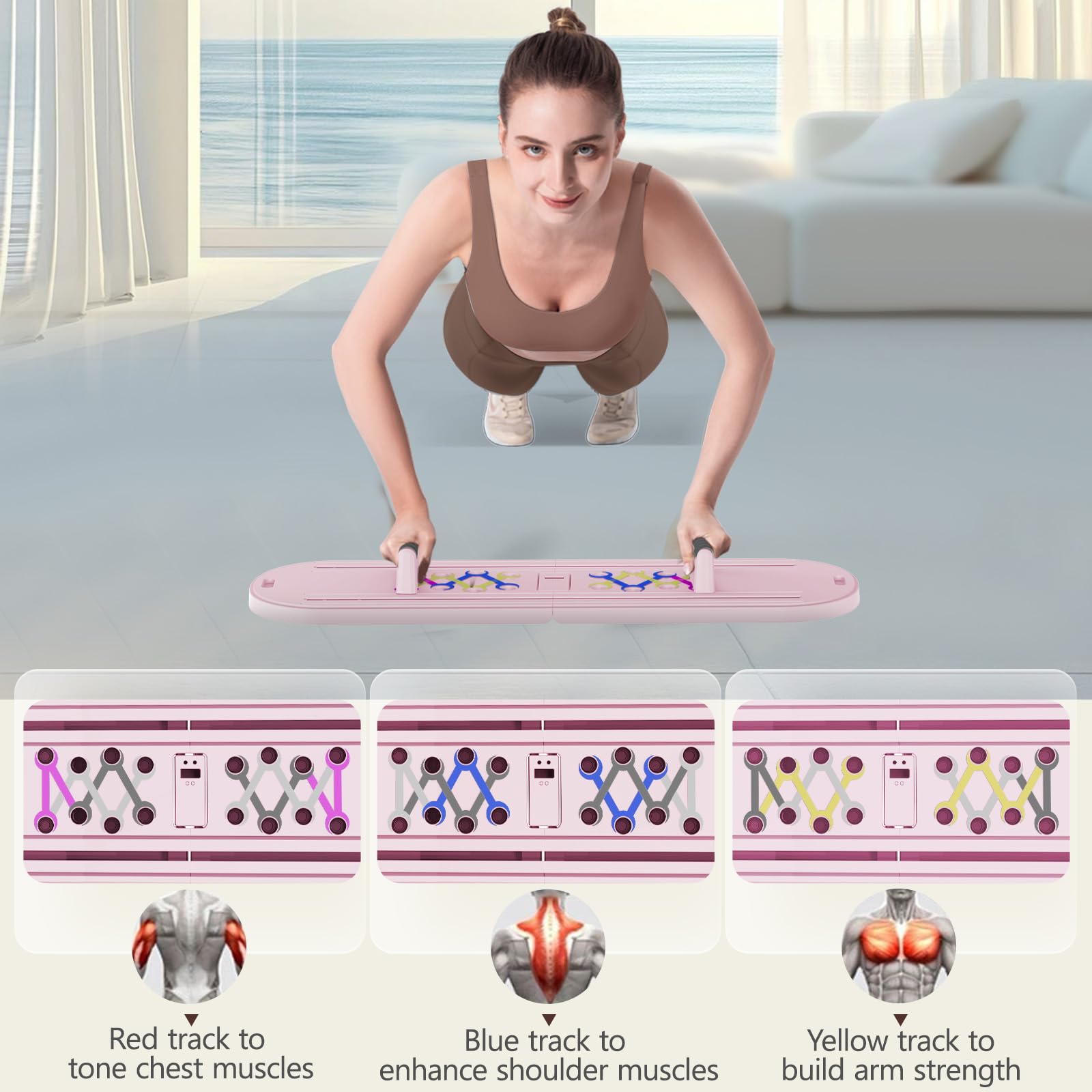 Foldable Pilates Reformer Board for at Home Workout, Pilates Board with Resistance Bands & Timer, Multifunctional Home Pilates E