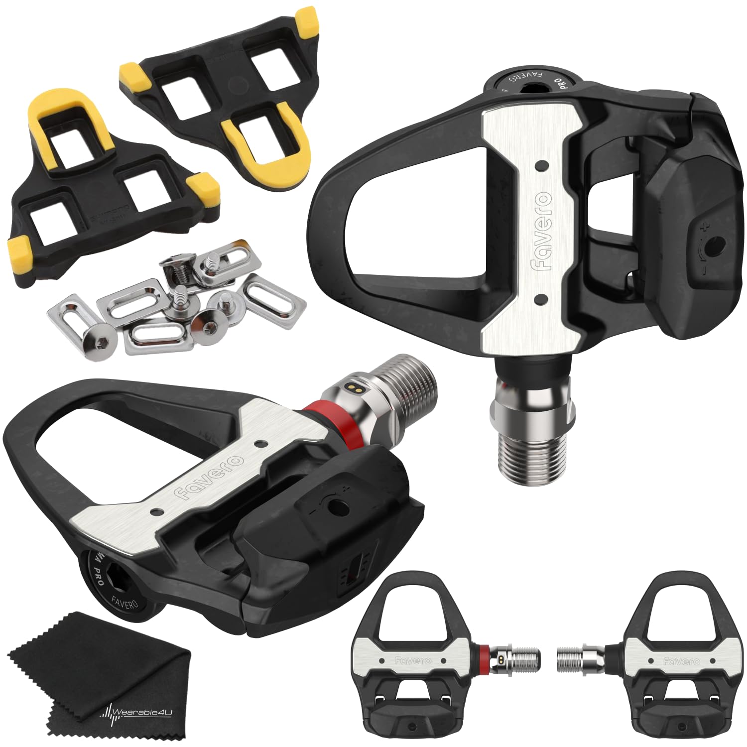 Favero Assioma PRO RS-1 Single Side Power Meter Pedals with Cleats (6 Degree) and Wearable4U Towel Bundle