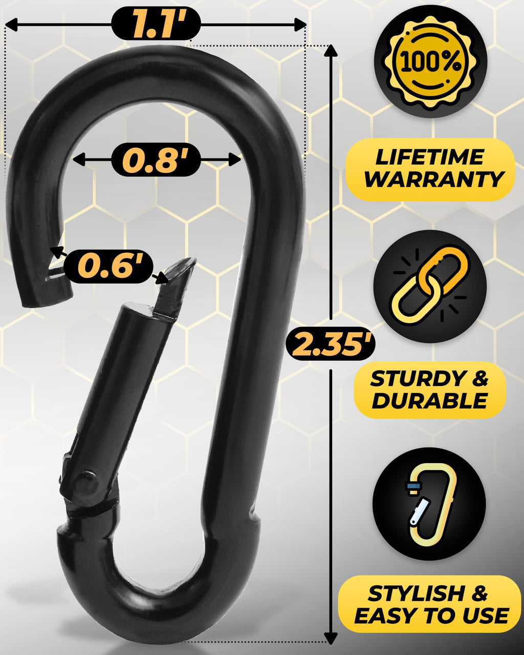 Carabiner Clip 5 Pcs Snap Hooks Heavy Duty, Large, Black