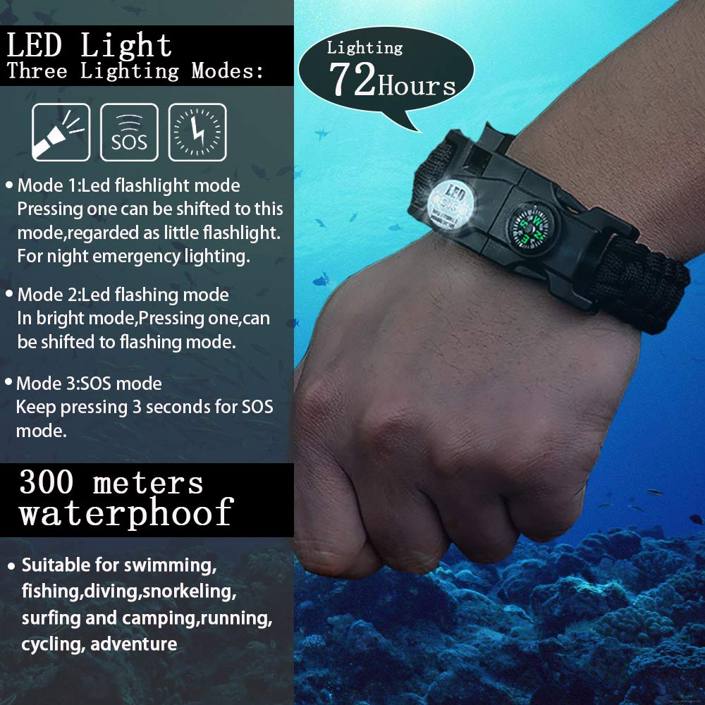 Daarcin Survival Paracord Bracelet,Fire Starter,Waterproof Sos Light, Compass, Whistle, Adjustable Ak87 20 In 1,Outdoor Ultimate