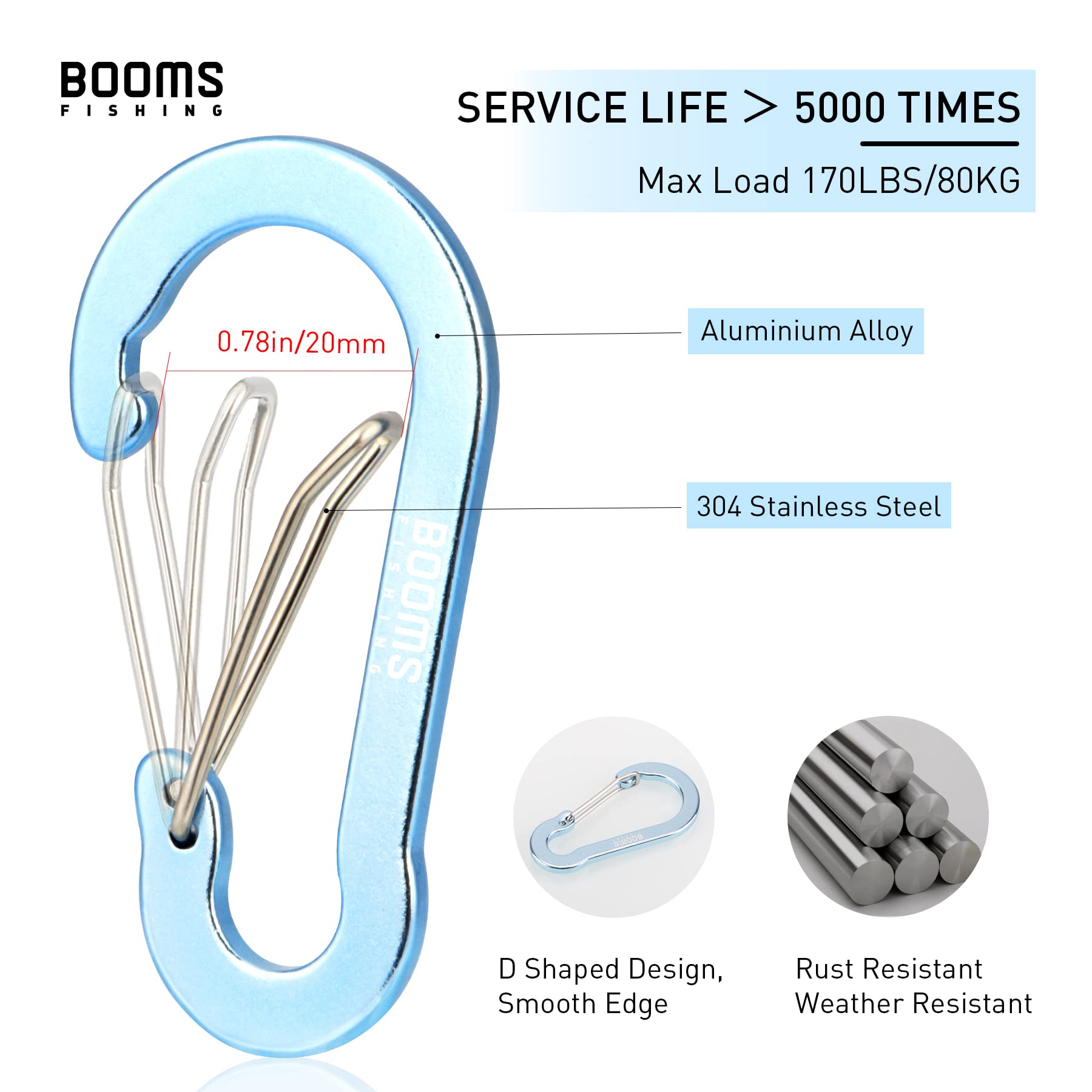 Booms Fishing Cc5 Multi-Use Carabiner Clips, 10 Pack 2.7 Small Caribeener Clips, Mini Keychain Caribeaner Clip, Aluminum D Ring