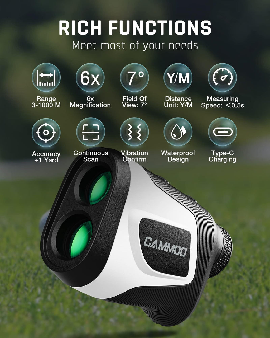 Cammoo Golf Hunting Rangefinder With Slope, 1100Y Range Finder Golfing With 5 Mode, 6X Magnification, Usb Charging, Clear&Accura