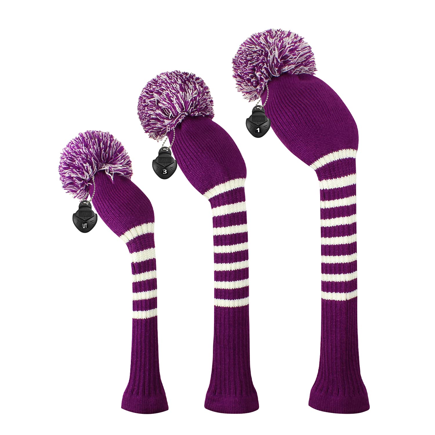 Scott Edward Stripes Style Knitted Golf Club Head Covers Set Of 3, Fit For Driver Wood(460Cc), Fairway Wood, Hybrid(Ut), For Men