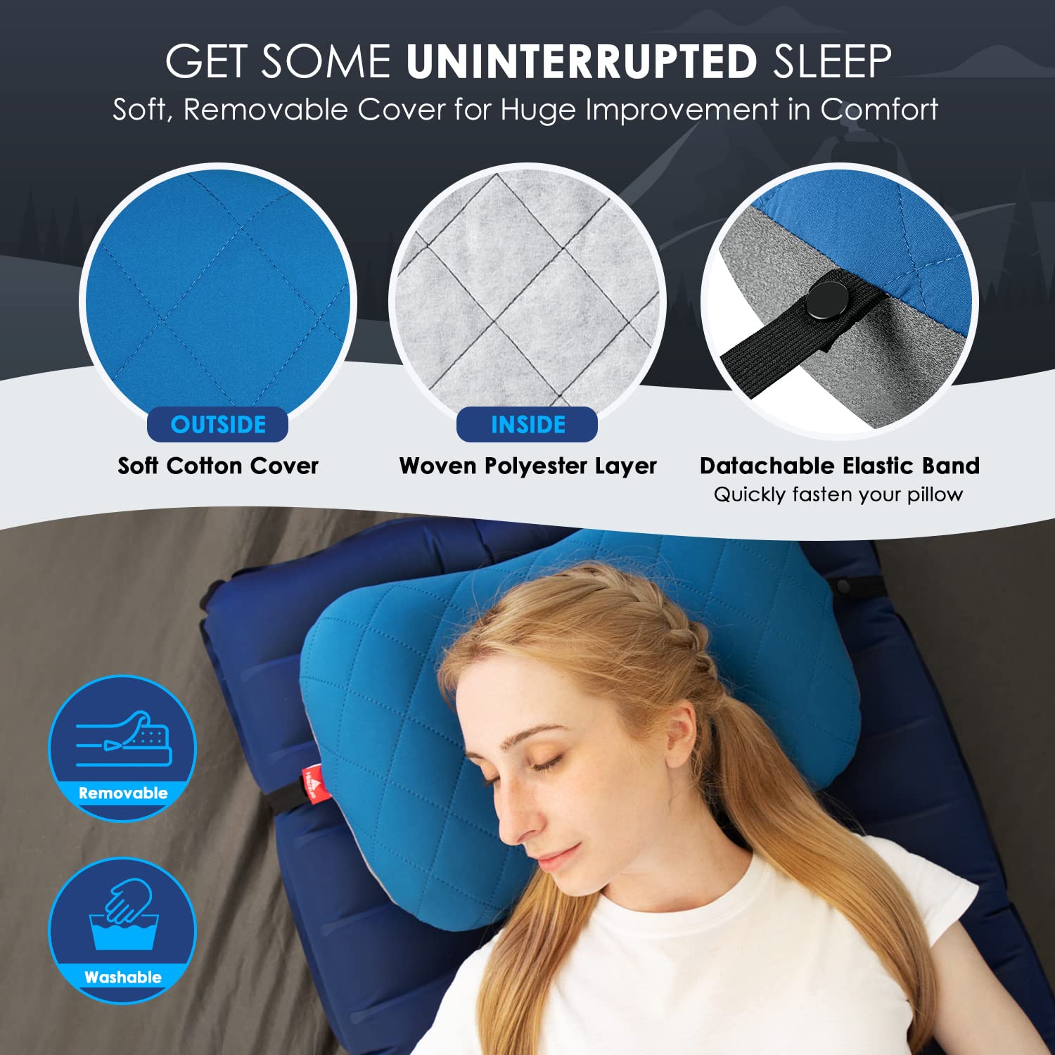 Hikenture Ultralight Inflatable Washable Pillow With Removable Cover For Neck Lumber Support - Upgrade Backpacking Pillow For Ca