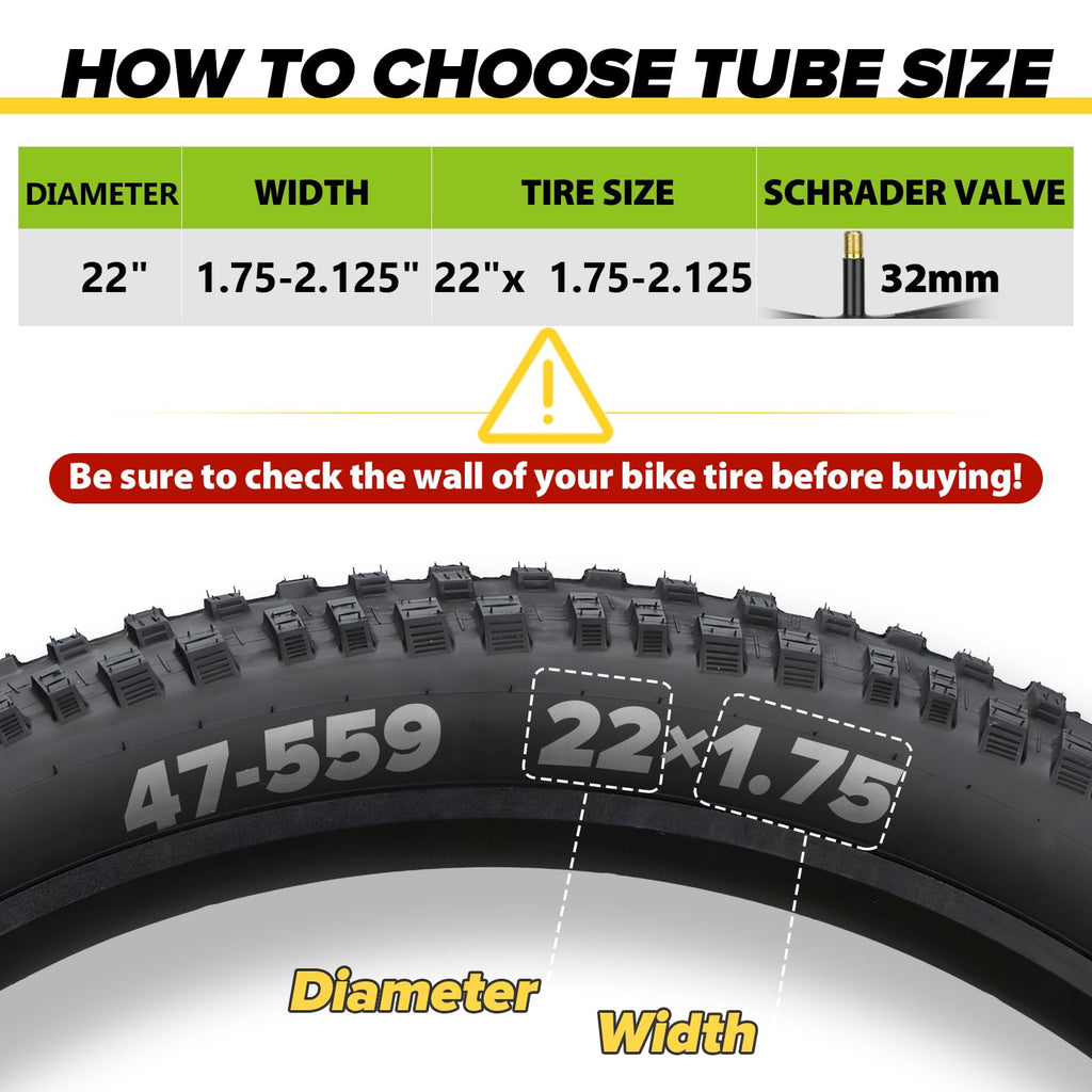Hydencamm 2 Pack 22 Inch Inner Tube Fit 1.75/1.95/2.125 with 32mm Schrader Valve, 22  1.75/2.125 with 2PCS Levers, 22    Bicycle