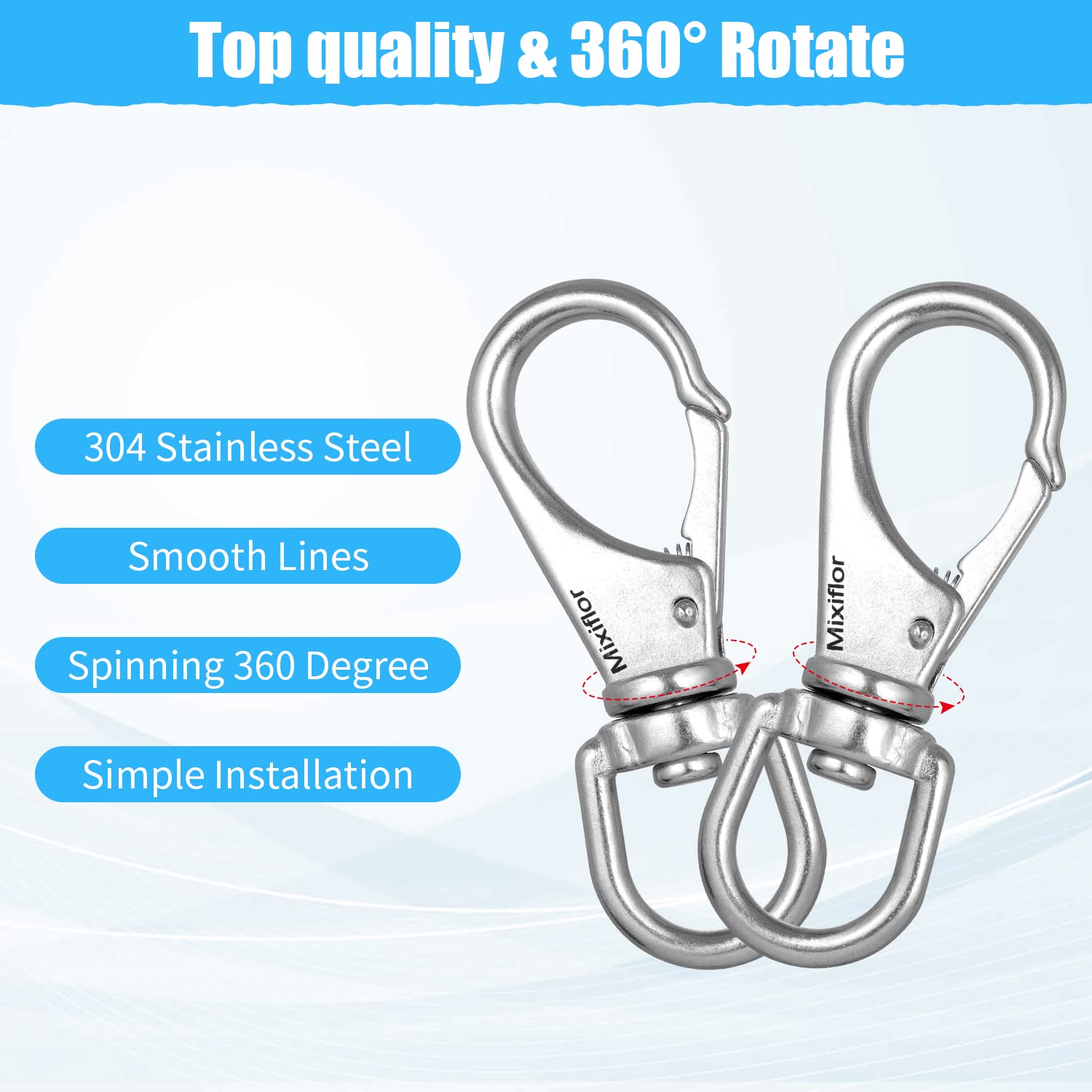 Mixiflor Stainless Steel Swivel Eye Snap Hook, 4 Pack (4 Inch) Swivel Snap Hook Flag Pole Clips, Rotating Diving Clips Spring Ho