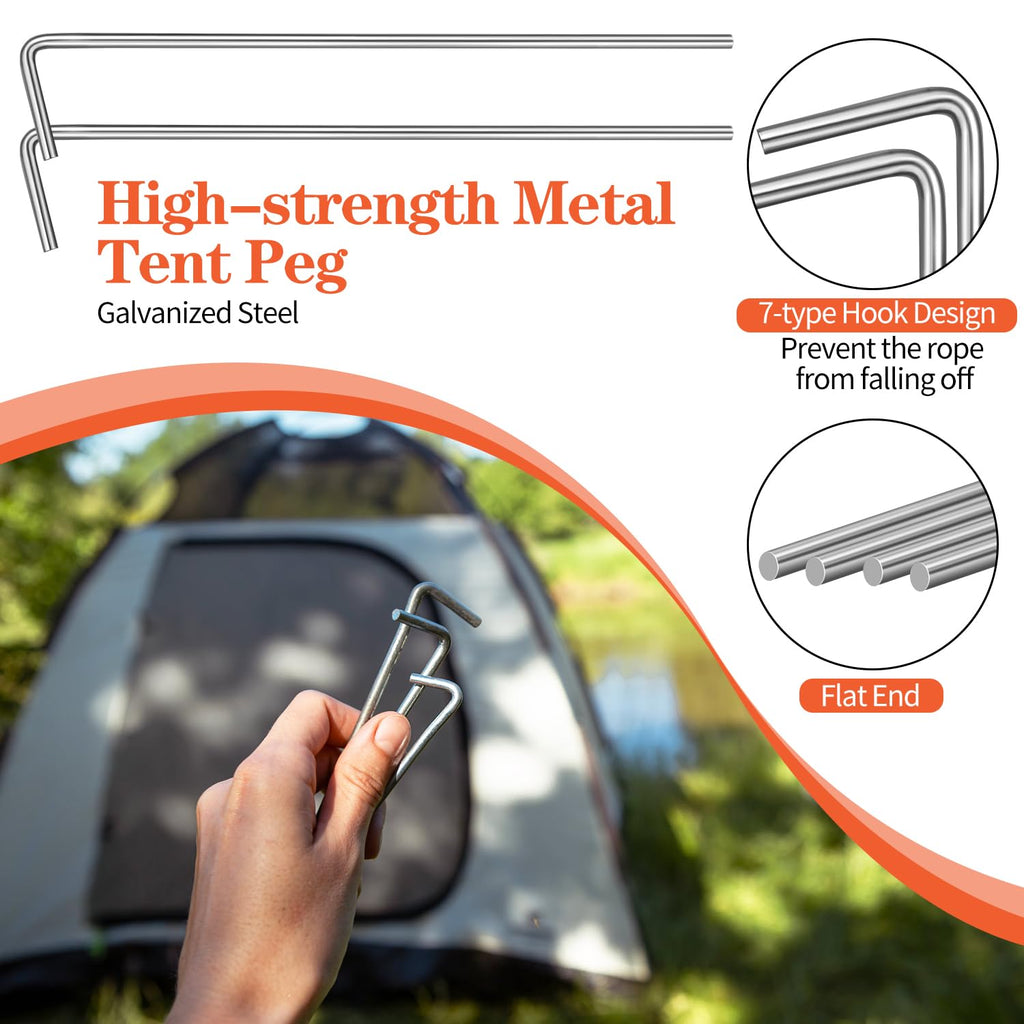 80 Pack Tent Pegs, 7 Metal Tent Stakes Pegs With Hook, Tent Garden Stakes For Camping, Canopy, Outdoor Decoration