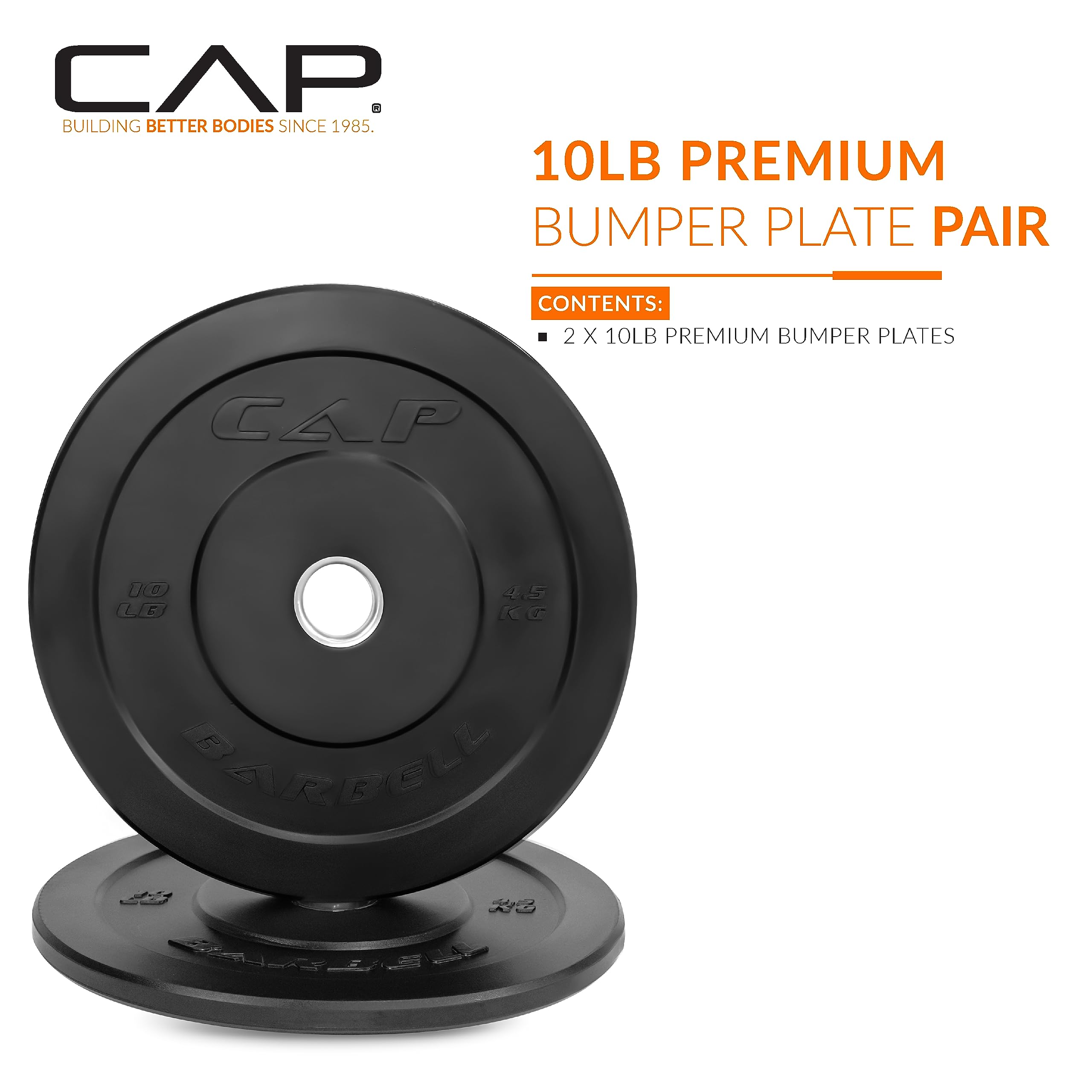 Cap Barbell Better Olympic Bumper Plate Set, Black, 10 Lb Pair