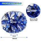 Lovecheer 2Pcs Pom Poms Cheerleading Blue And Silver Metallic Cheer Pom Poms With Baton Handle For Sports Team Spirit Party Chee