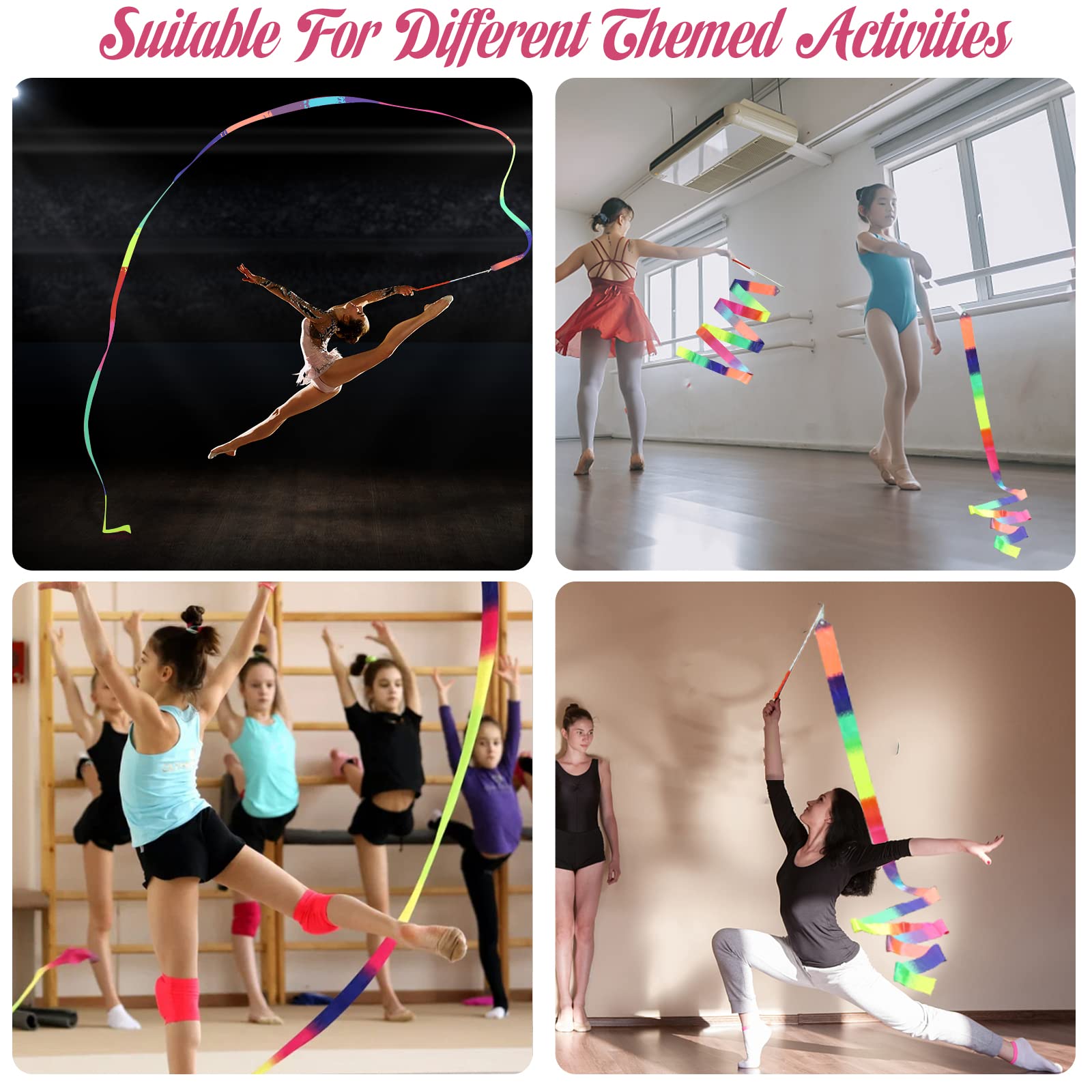 2Pcs Ribbon Wands Rainbow Dance For Kids, 78.74 Inch Rhythmic Gymnastics Ribbon Dancer Wand With Rod, Soft Rainbow Ribbon Twirli