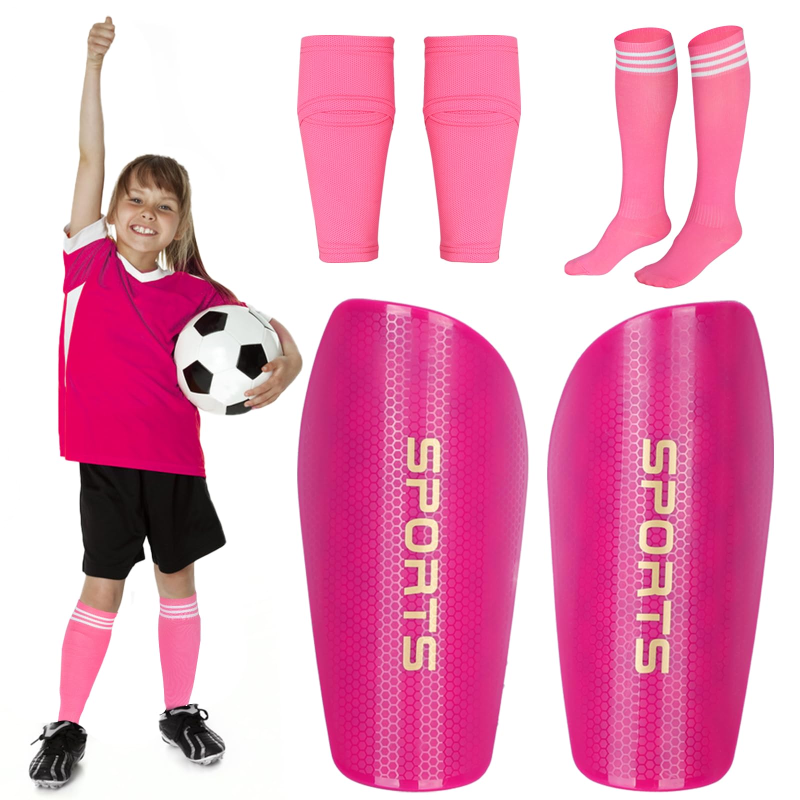 Soccer Shin Guards Toddler And Kids, Shin Pads Set With Shin Sleeves And Long Soccer Socks For Age 2-4 Boys And Girls, Lightweig