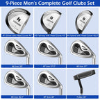 Tangkula 9 Pieces Men'S Complete Golf Club Set Right Handed, Includes 460Cc Alloy Driver & #3 Fairway Wood & #4 Hybrid & # 6 & #