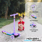 Hover-1 Chroma Folding Kick Scooter for Kids with Multicolor Wheel Lights, 3    Front Wheels, Rear Foot Brake, and 110 LB Weight