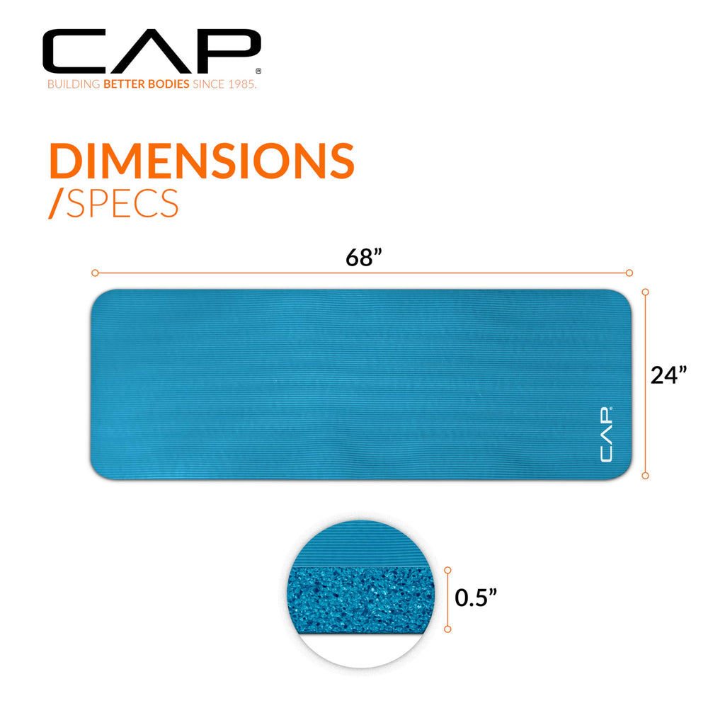 Cap High Density Exercise Mat With Strap, 68''X24'' 12Mm - Teal