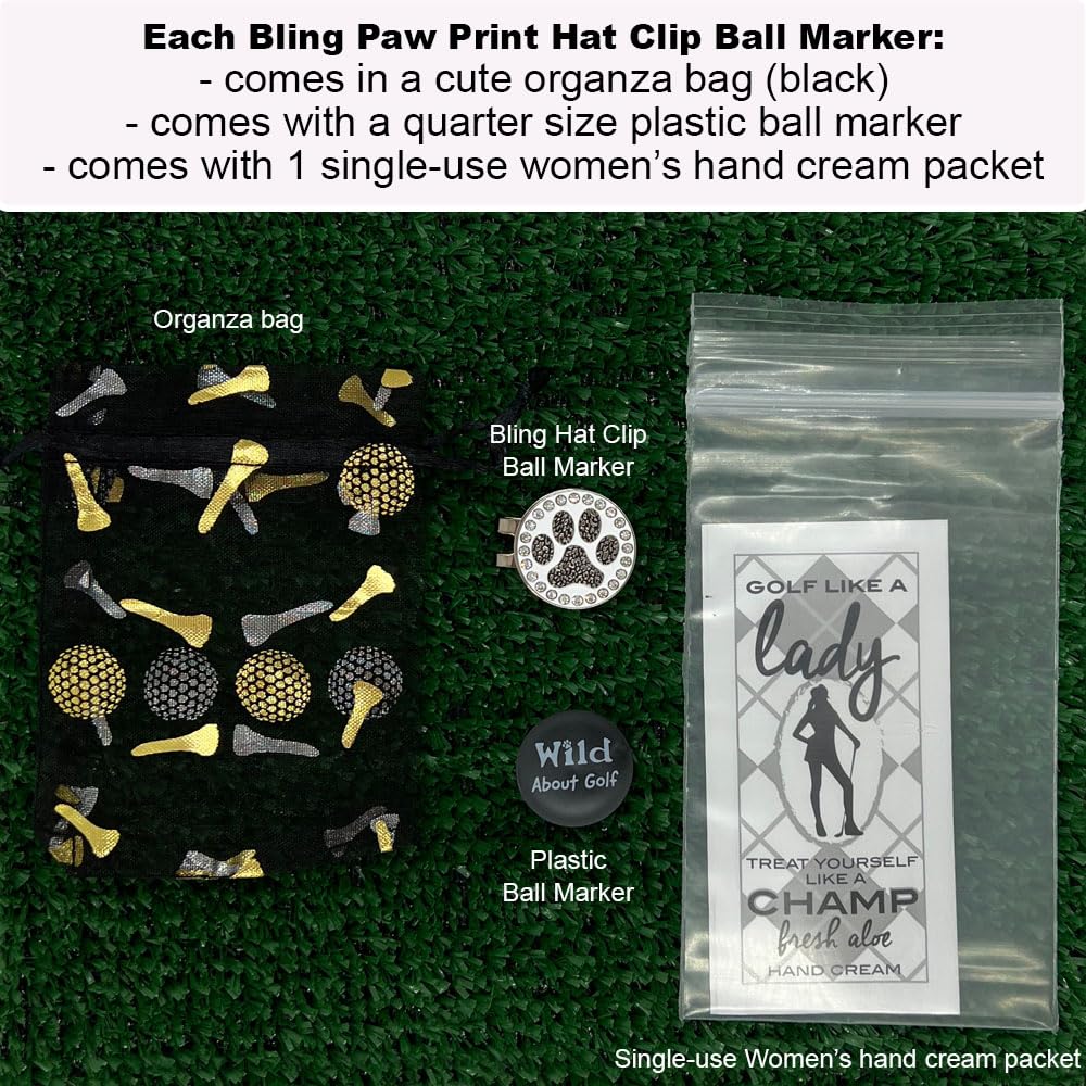 Giggle Golf Bling Paw Print Golf Ball Marker With A Magnetic Hat Clip | Fun Golf Accessories For Women