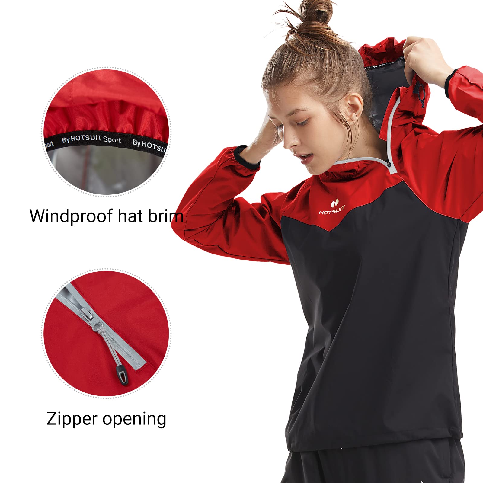 Hotsuit Sauna Jacket Women Sweat Jacket Weight Loss Workout Gym Exercise Sauna Suit Shirts, Red, M