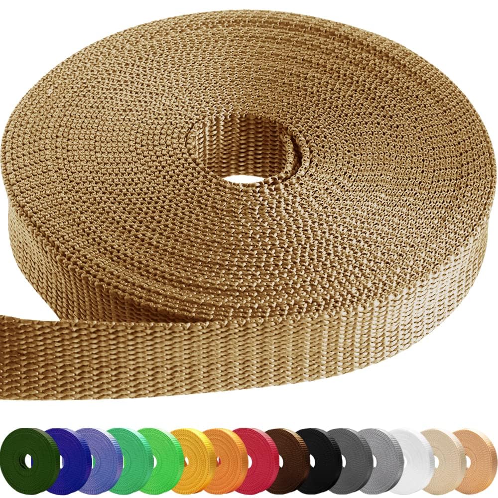 Teceum 1 Inch Webbing - Tan - 25 Yards - 1    Webbing For Climbing Outdoors Indoors Crafting Diy