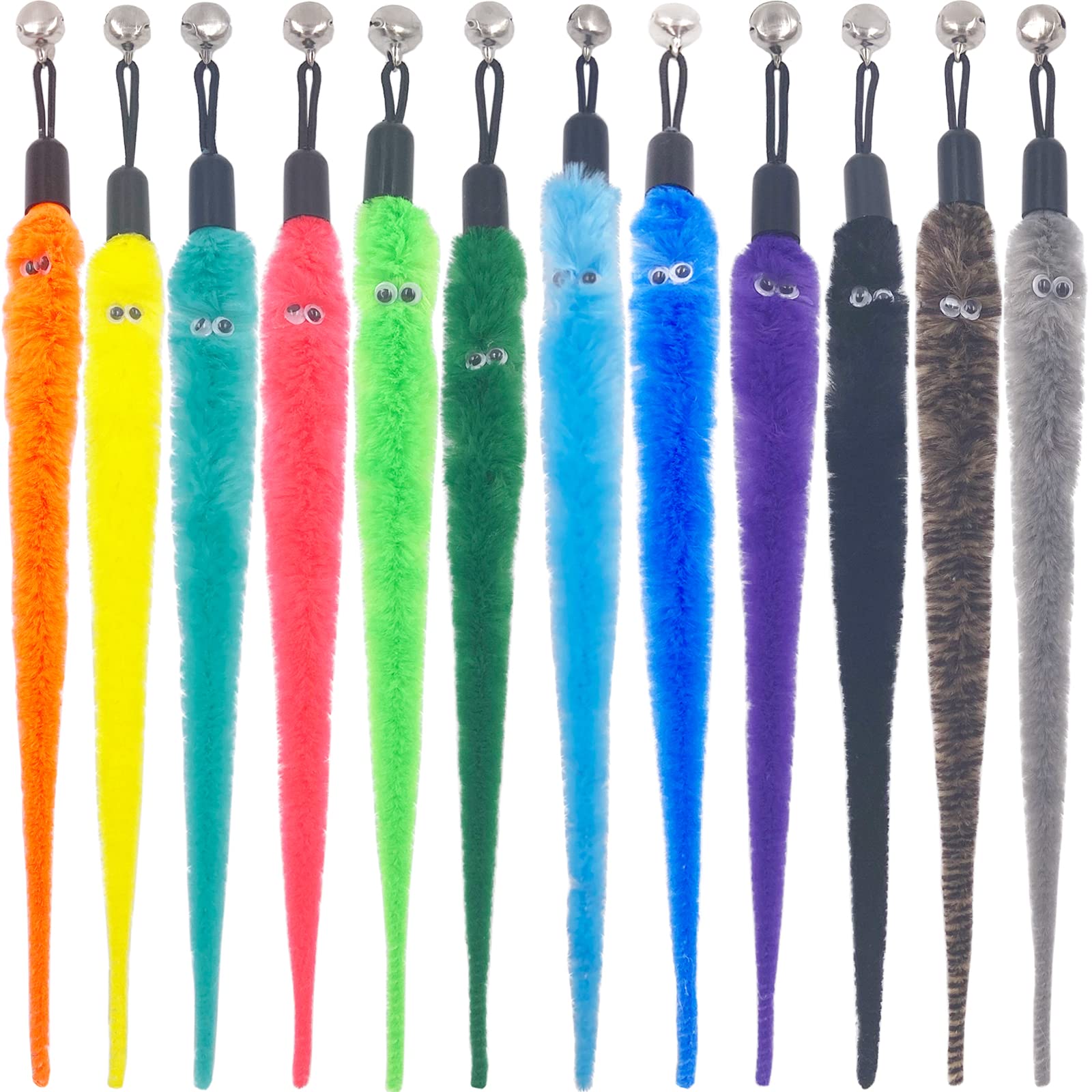 Tienailing Cat Worm Toy Refills Cat Wand Replacement Worms, 12 Pcs Cat Worms Refill, Interactive Cat Wand Replacement Worm For C
