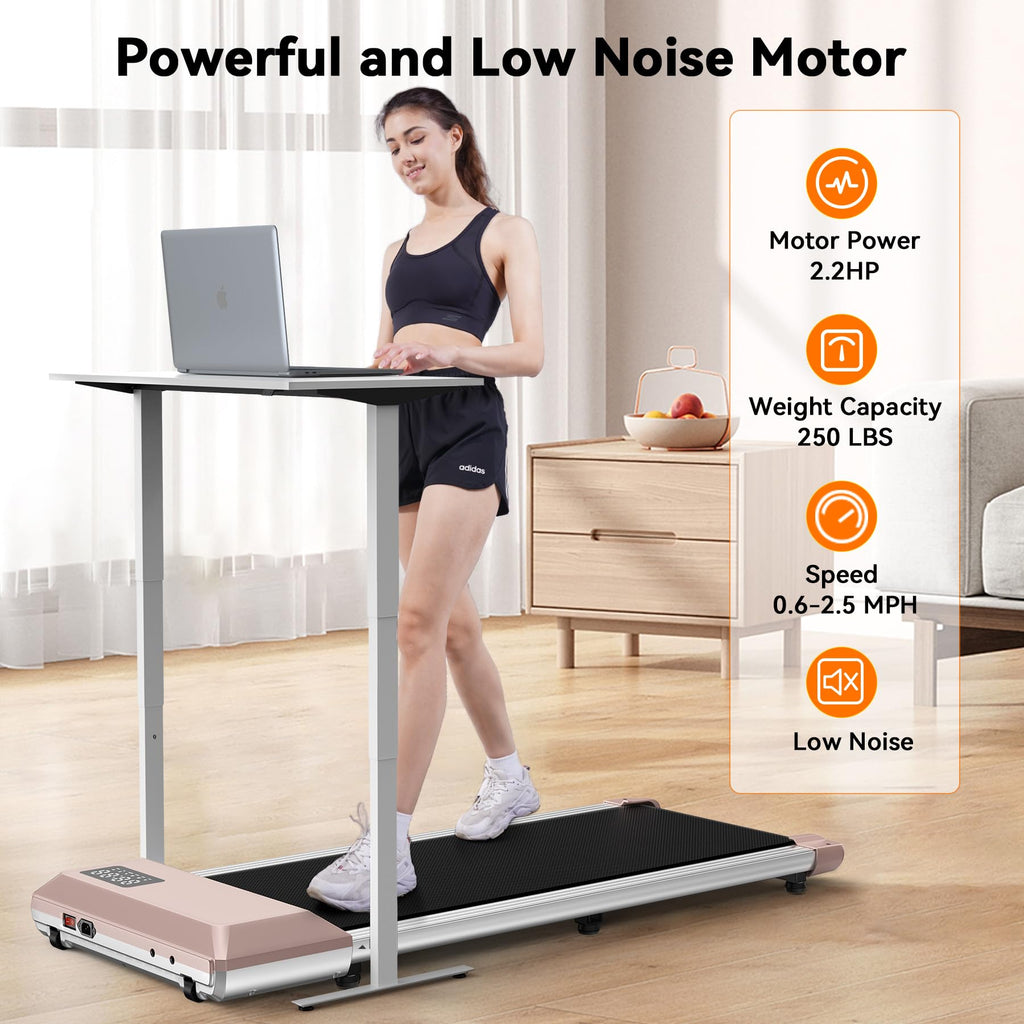 Deer Run Walking Pad, 2 In 1 Portable Silent Under Desk Treadmills For Home Use, 5-Layers Shock-Absorbing Running Belts, Remote