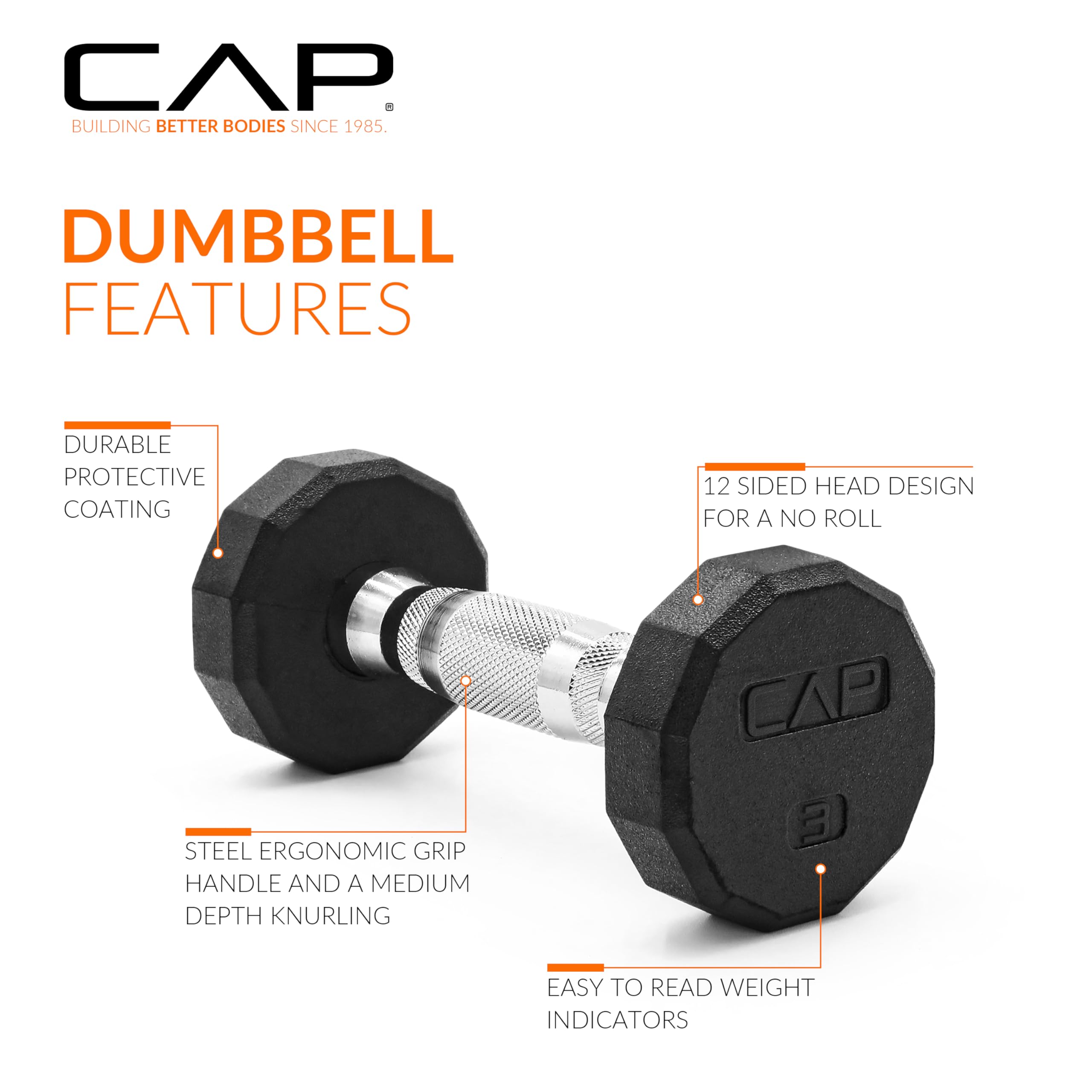 CAP 12-Sided Coated Dumbbell, 3 LB