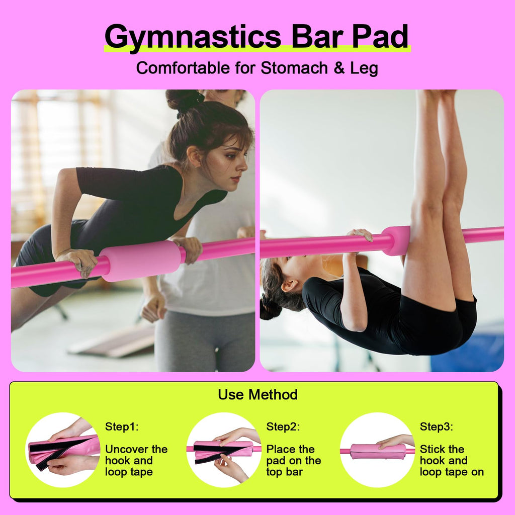 Safly Fun Expandable Gymnastics Bars Junior Training Bar Gymnastic Folding Horizontal Bars With Mat For Kids(Pink+Mat)