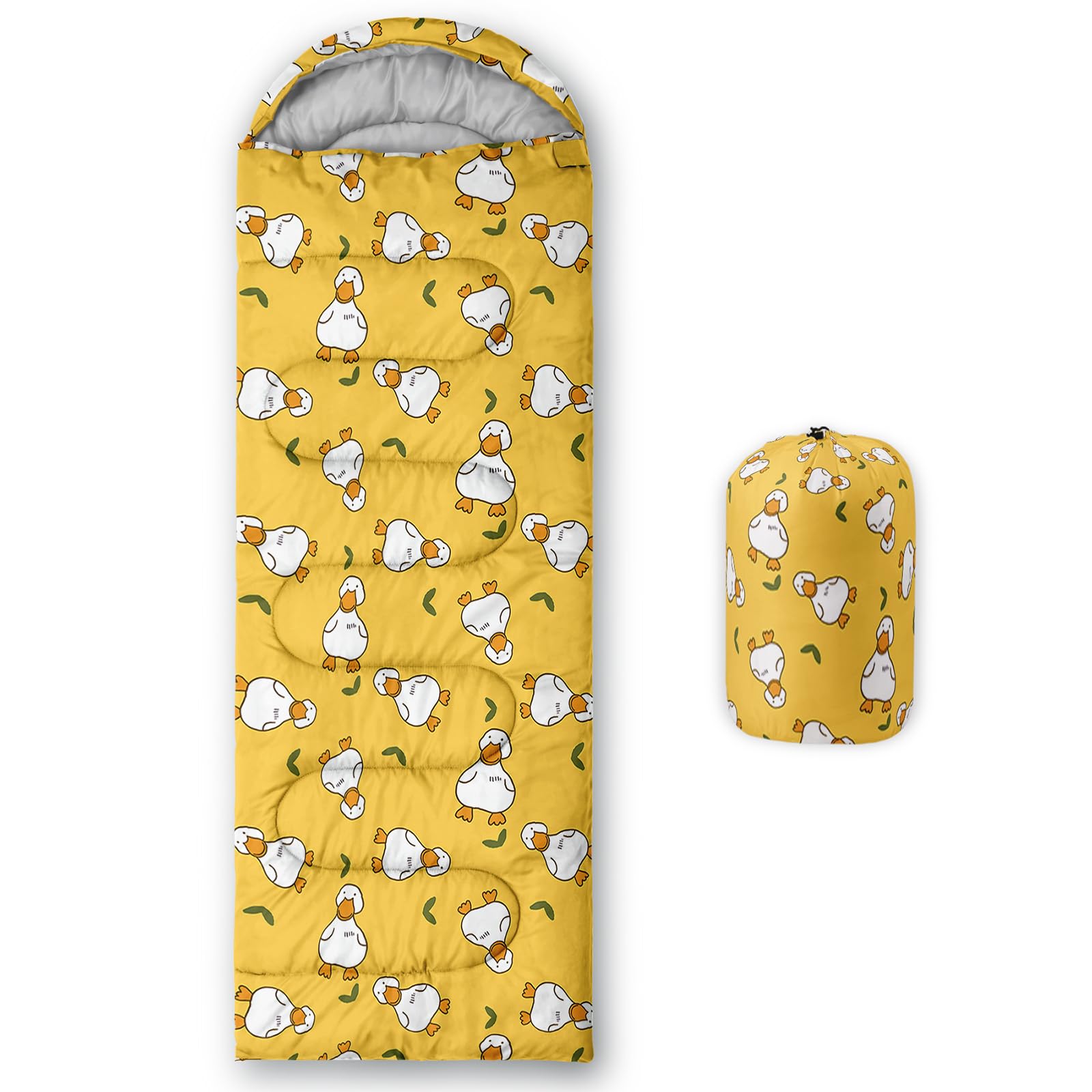 Axolotl Cute Duck Sleeping Bag With Green Leaves For Kids Adults-Lightweight Warm Cold Weather Cartoon Farmhouse Duck Sleeping B