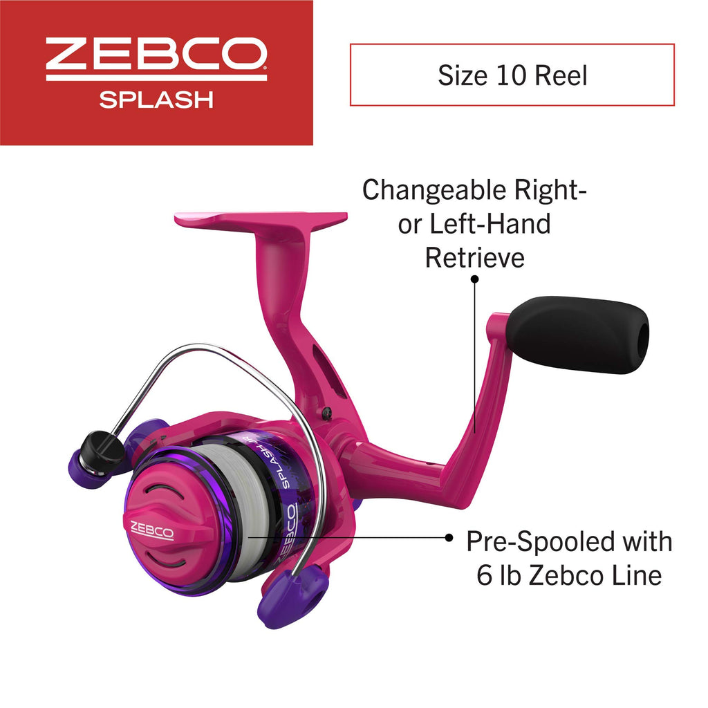 Zebco Splash Junior Spinning Reel and Fishing Rod Combo, 4-Foot 2-Piece Fishing Pole, Size 10 Reel, Changeable Right- or Left-Ha