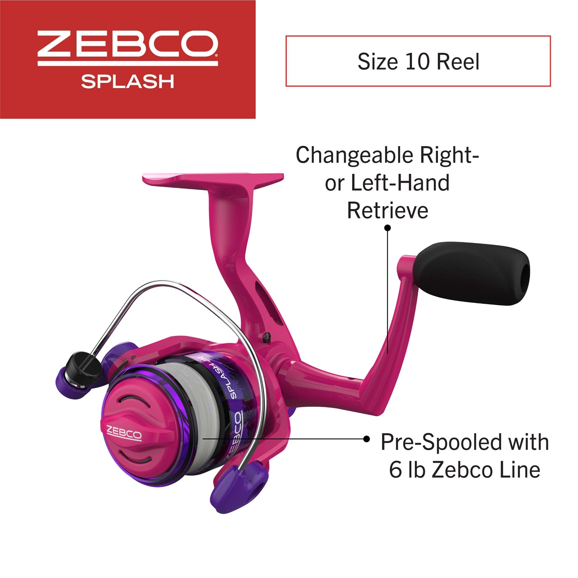 Zebco Splash Junior Spinning Reel and Fishing Rod Combo, 4-Foot 2-Piece Fishing Pole, Size 10 Reel, Changeable Right- or Left-Ha