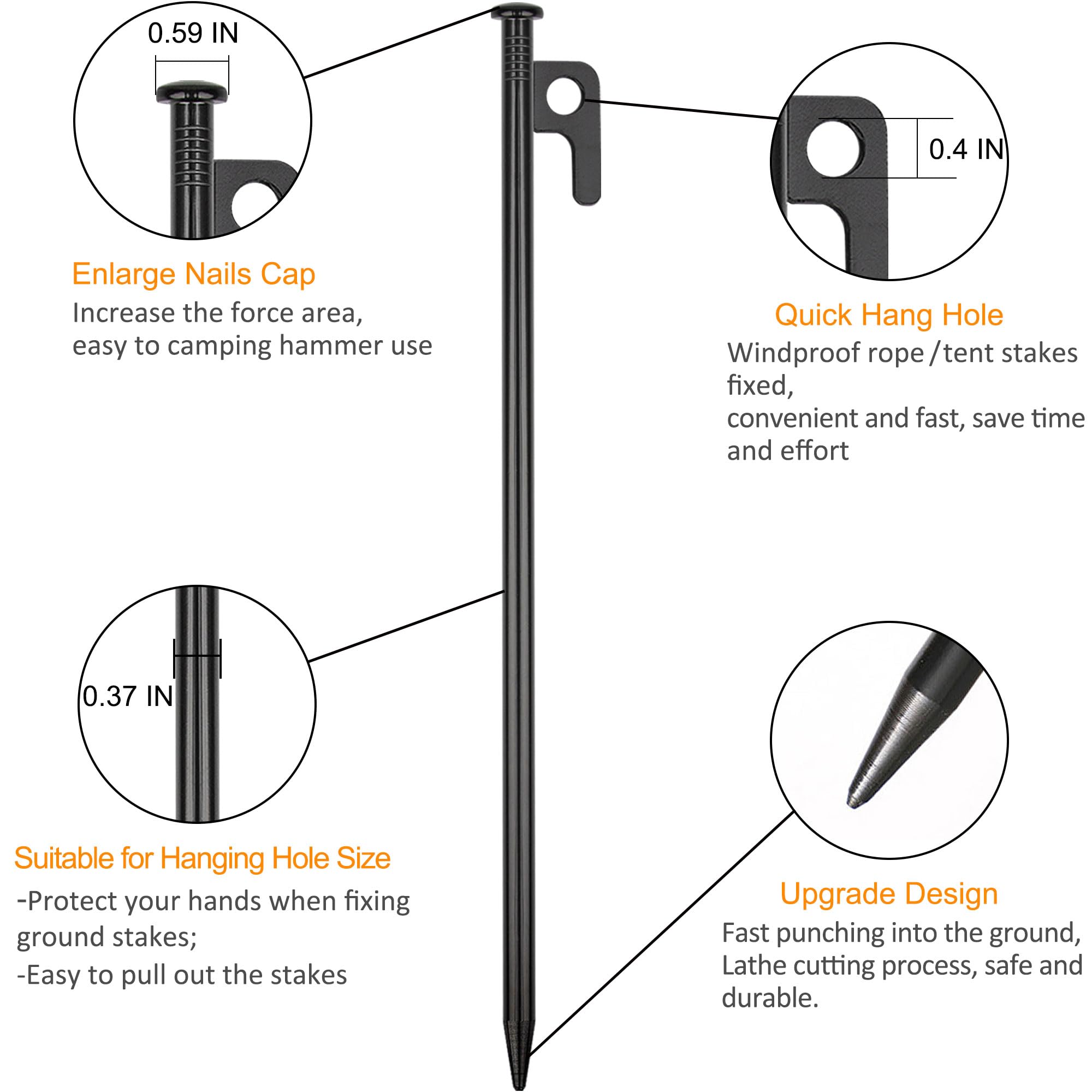 4 Pack Tent Stakes Heavy Duty Metal Tent Pegs For Camping Steel Tent Stakes 12 Inch Unbreakable And Inflexible