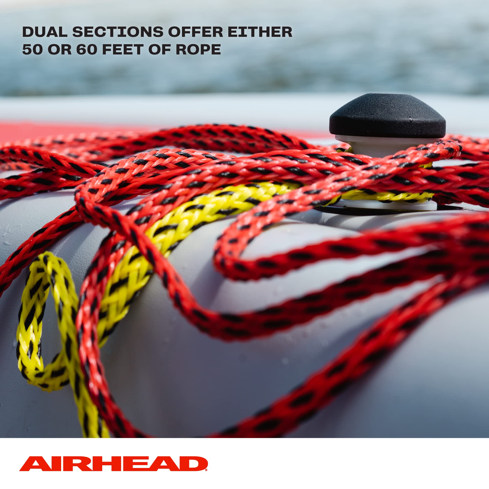 Airhead 2 Section Tow Rope, 1-2 Rider Towable Tubes, 60-Feet, 2,375 Break Strength