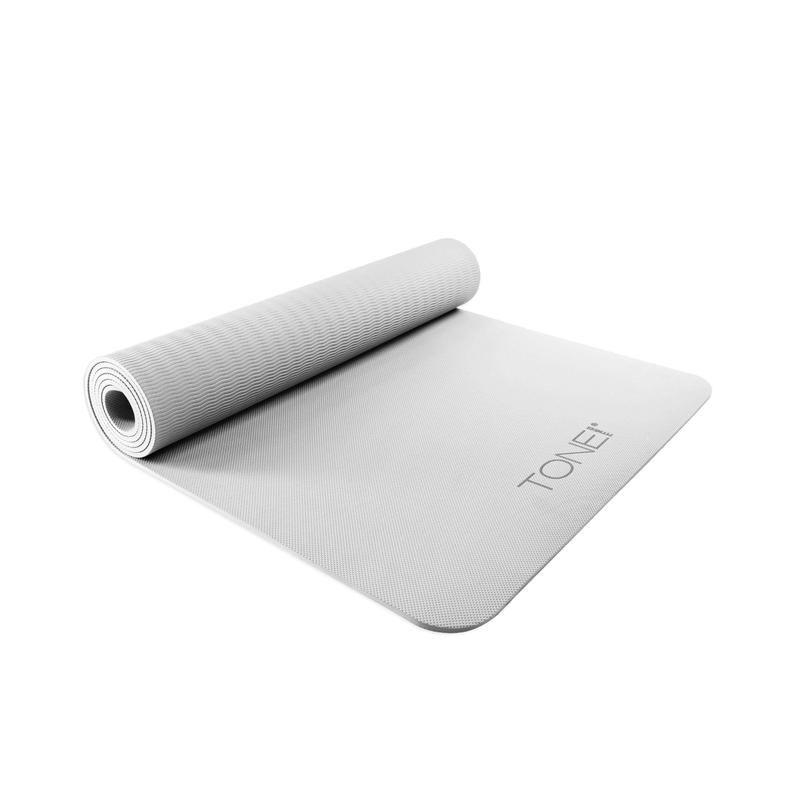 TONE Fitness Yoga Mat 1/4 Thick Non Slip Exercise & Pilates Mat for Home Workouts with Carrying Strap | Pyramid Pattern | Gray