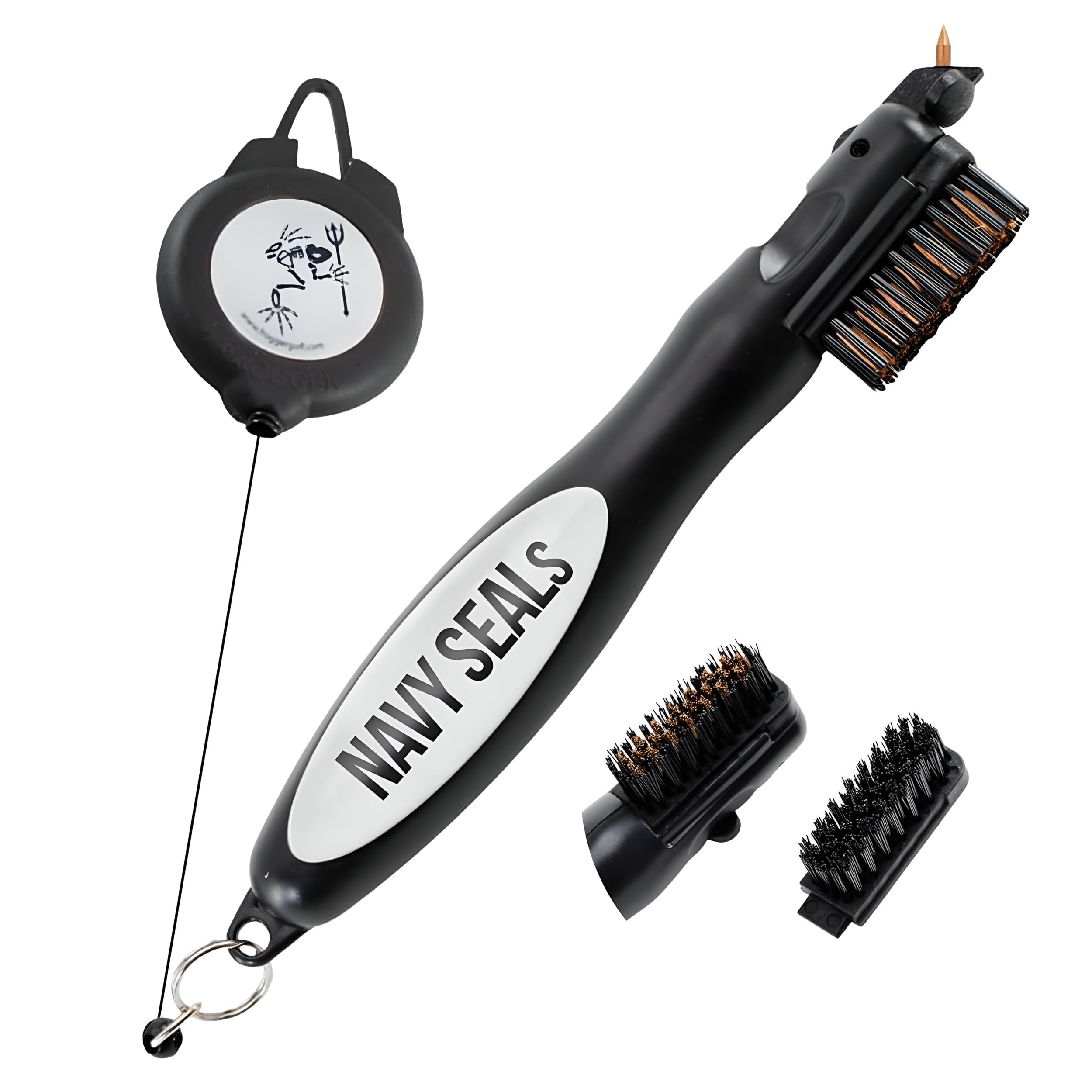 Frogger BrushPro Golf Club Cleaner with Ergonomic Grip, 2.5 ft. Retractable Cord, Navy Seals- Sturdy Golf Club Brush and Groove 