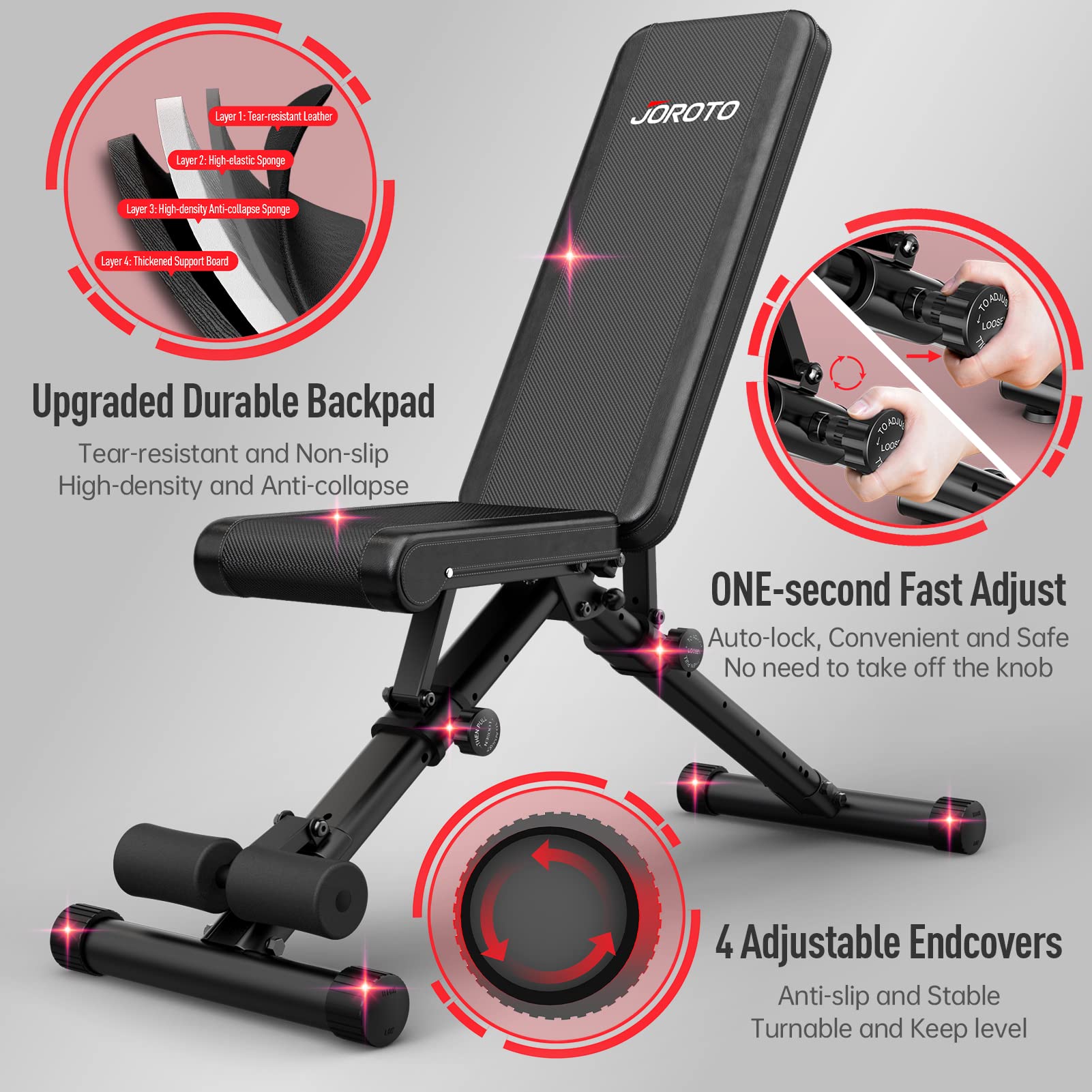 Joroto Md35 Adjustable Weight Bench 8X4X3X2 Positions- 700 Pounds Load Foldable Strength Training Benches For Full Body Workout