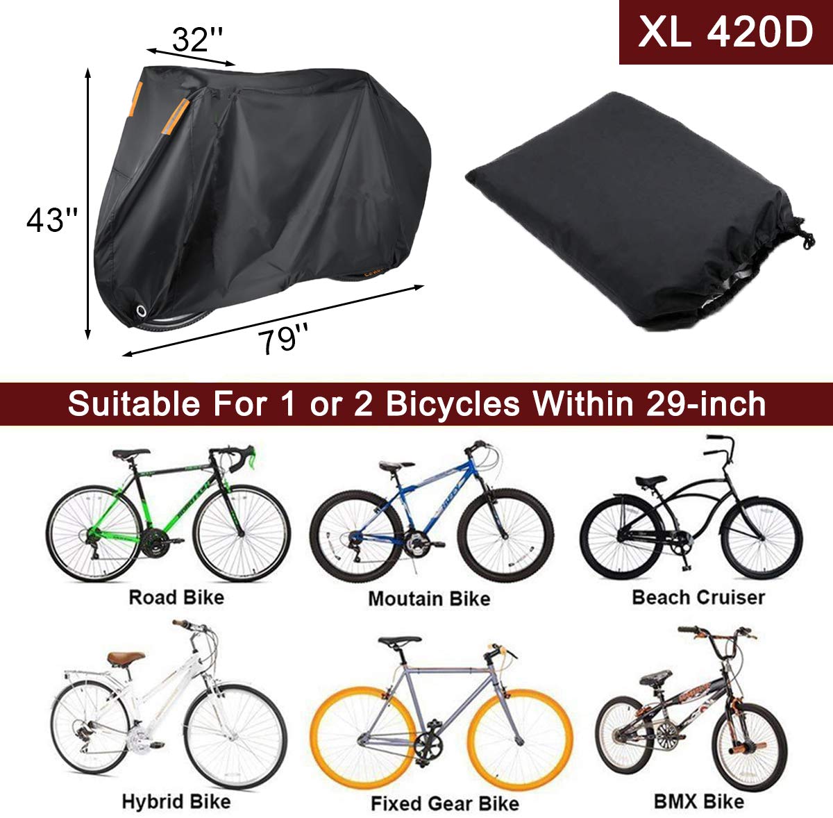 Szblnsm Bike Cover For 1, 2 Or 3 Bikes - Outdoor Waterproof Bicycle Covers - 420D Heavy Duty Ripstop Material Offers Constant Pr