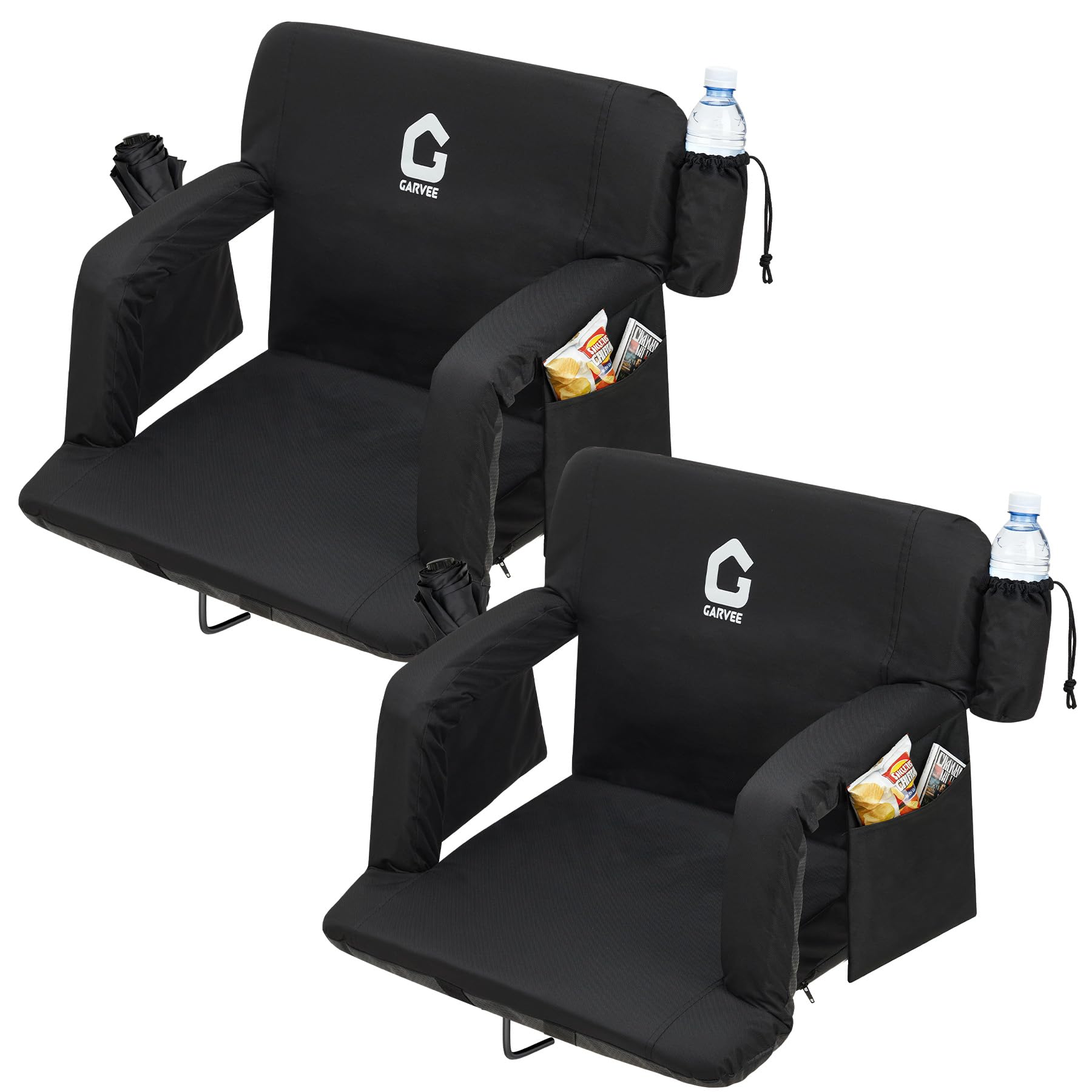 GarveeLife Wide Stadium Seats for Bleachers with Back Support, 6-Position Adjustable Bleacher Chairs with Armrests, Cup Holder &