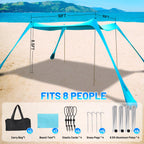 Botindo Family Beach Tent Canopy Sun Shade, Pop Up Grande Beach Tent Sun Shelter Stability 4 Poles With Portable Carry Bag Outdo